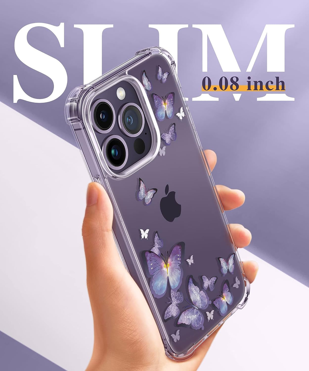 GVIEWIN Compatible with Iphone 14 Pro Case with Screen Protector & Camera Lens Protector, Floral Slim Shockproof Protective Hard PC+TPU Bumper Flower Women Cover, 6.1" 2022(Alluring Butterfly/Purple)  GVIEWIN   