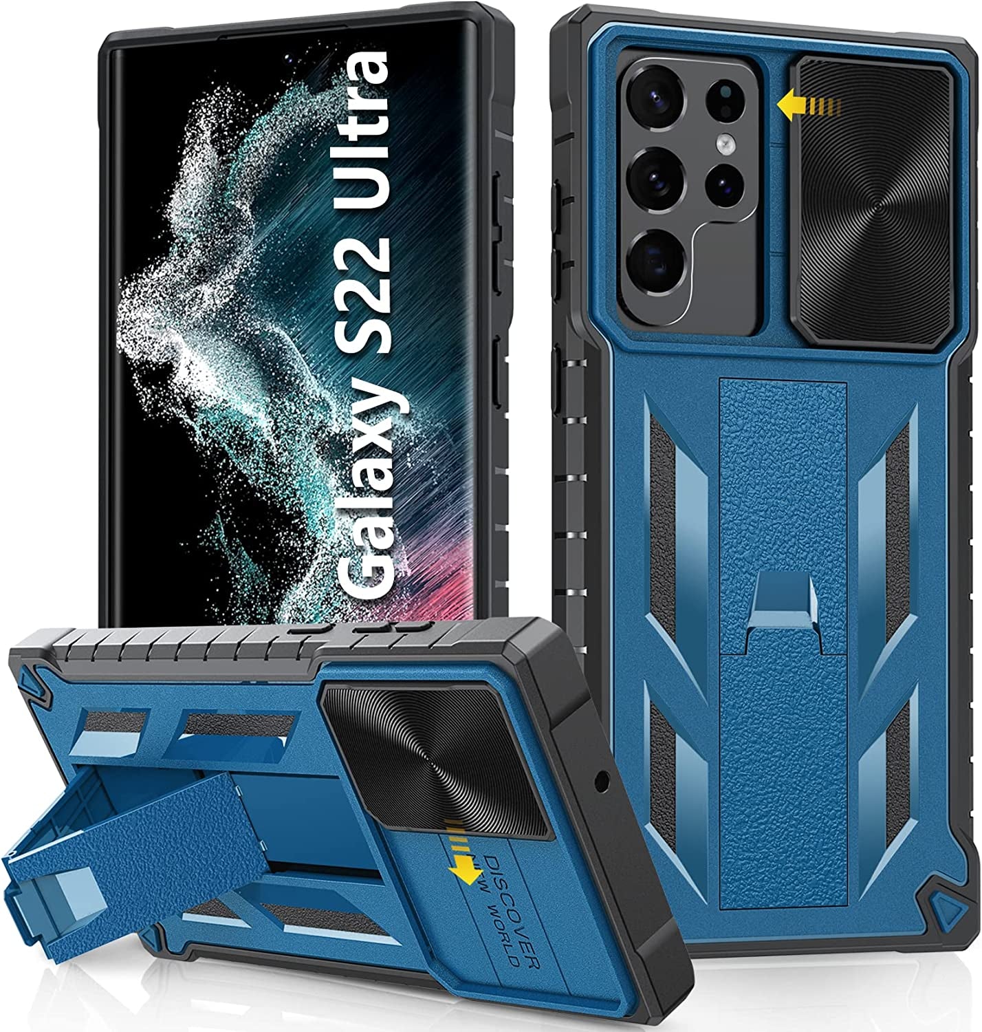 For Samsung Galaxy S22 Ultra Case: Military Grade Drop Proof Rugged Protective S22Ultra 5G Phone Cover with Built-In Screen Protector & Kickstand |Shockproof Bumper Dual Layer 360 Full Protection  SOiOS A-Blue S22 Ultra 