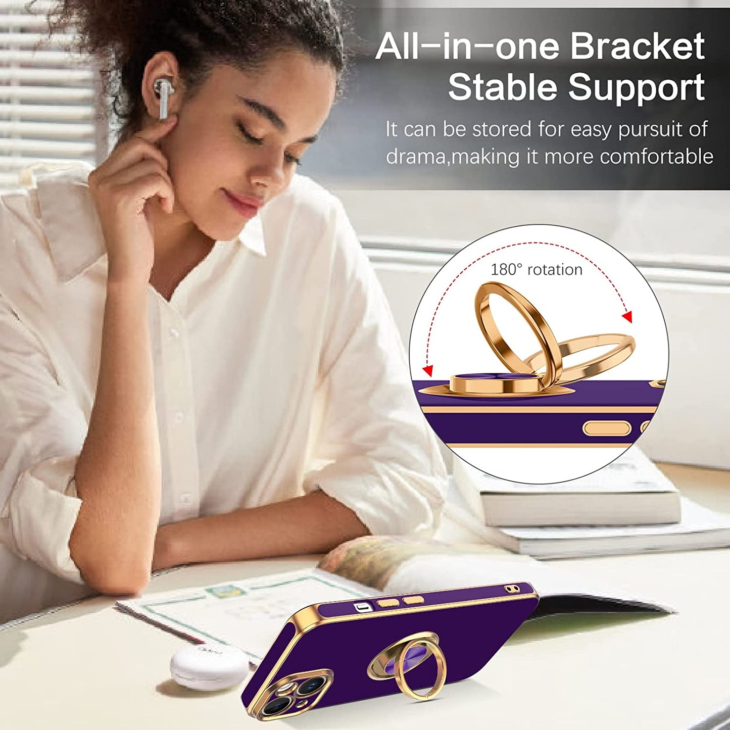 VENINGO Iphone 14 Case,Phone Cases for Iphone 14,Slim Fit Soft 360° Ring Holder Kickstand Magnetic Car Mount Supported Easy Clean Shockproof Protective Cover for Apple Iphone 14 6.1" 2022, Deep Purple  VENINGO   