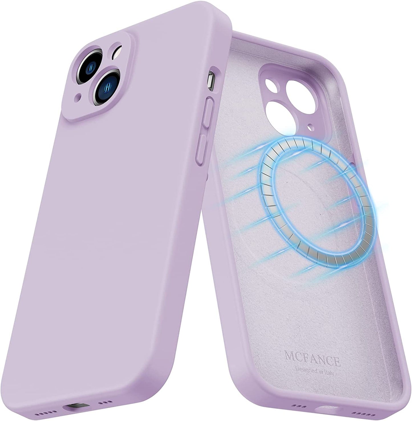 MCFANCE Silicone Magnetic Case for Iphone 14 plus Magsafe Case Silicone Phone Case with Microfiber Lining for Iphone 14 plus 6.7 Inch 2022, Darkgrey  MCFANCE Light Purple  