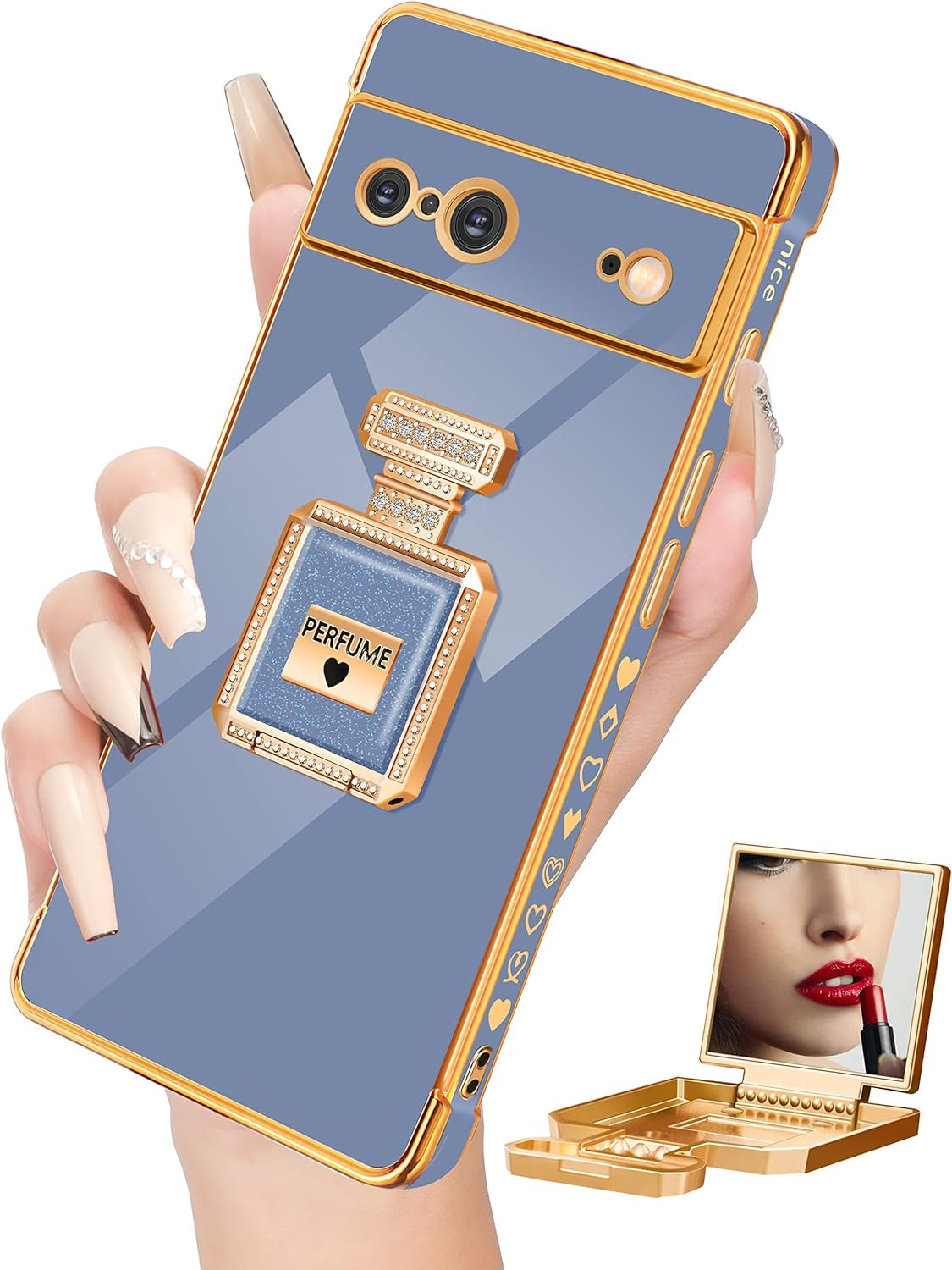 Buleens for Pixel 6 Pro Case with Metal Perfume Bottle Mirror Stand,Cute Women Girly Heart Cases for Google Pixel 6 Pro Case, Elegant Luxury Phone Cover for Pixel 6 Pro Phone Case 6.7''Sierra Blue  Buleens Dark Blue For Google Pixel 7 