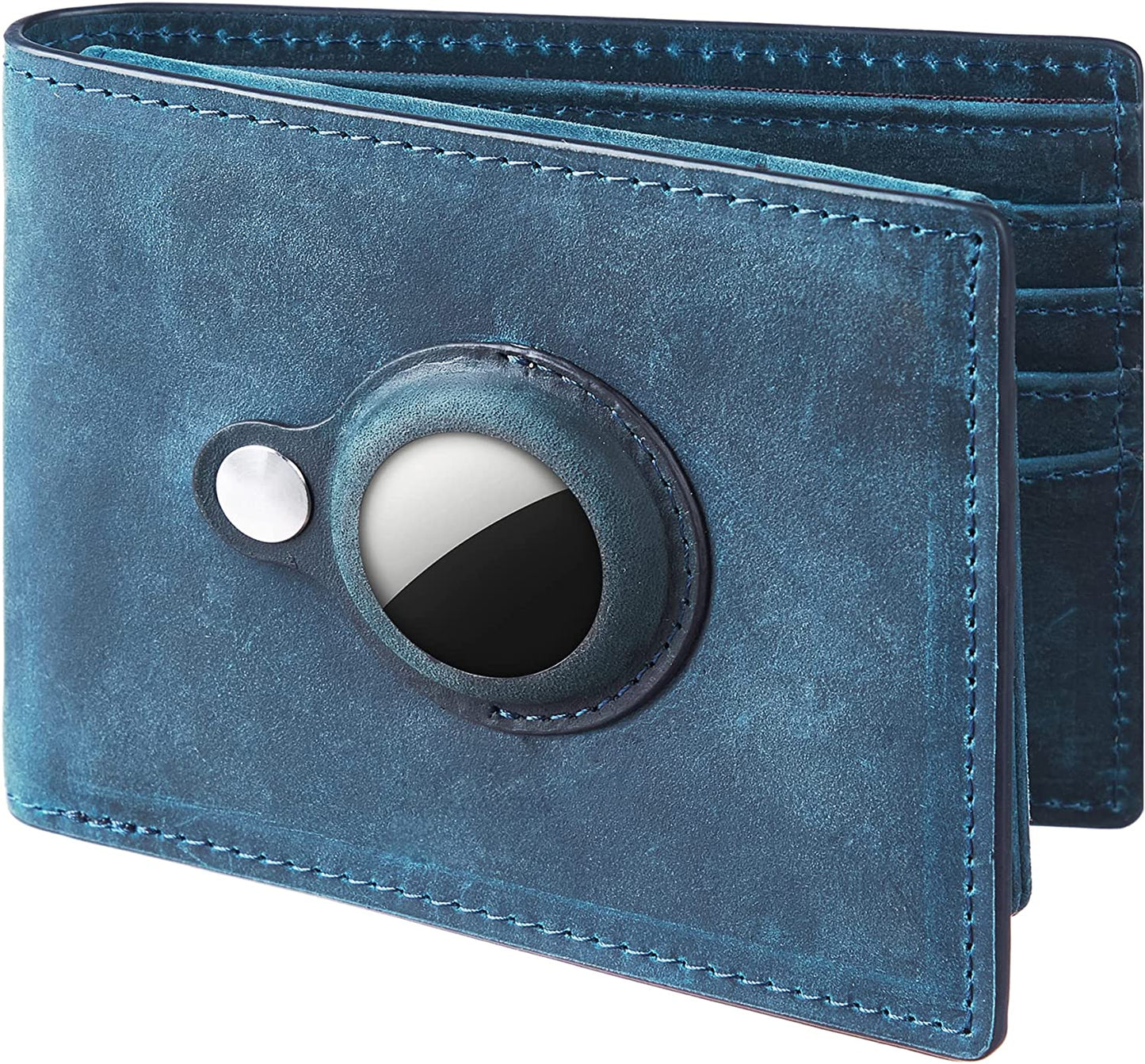 Hawanik Large Wallet for Airtag, Mens Bifold Wallet with 2 ID Windows RFID Blocking  Hawanik Genuine Leather-blue  