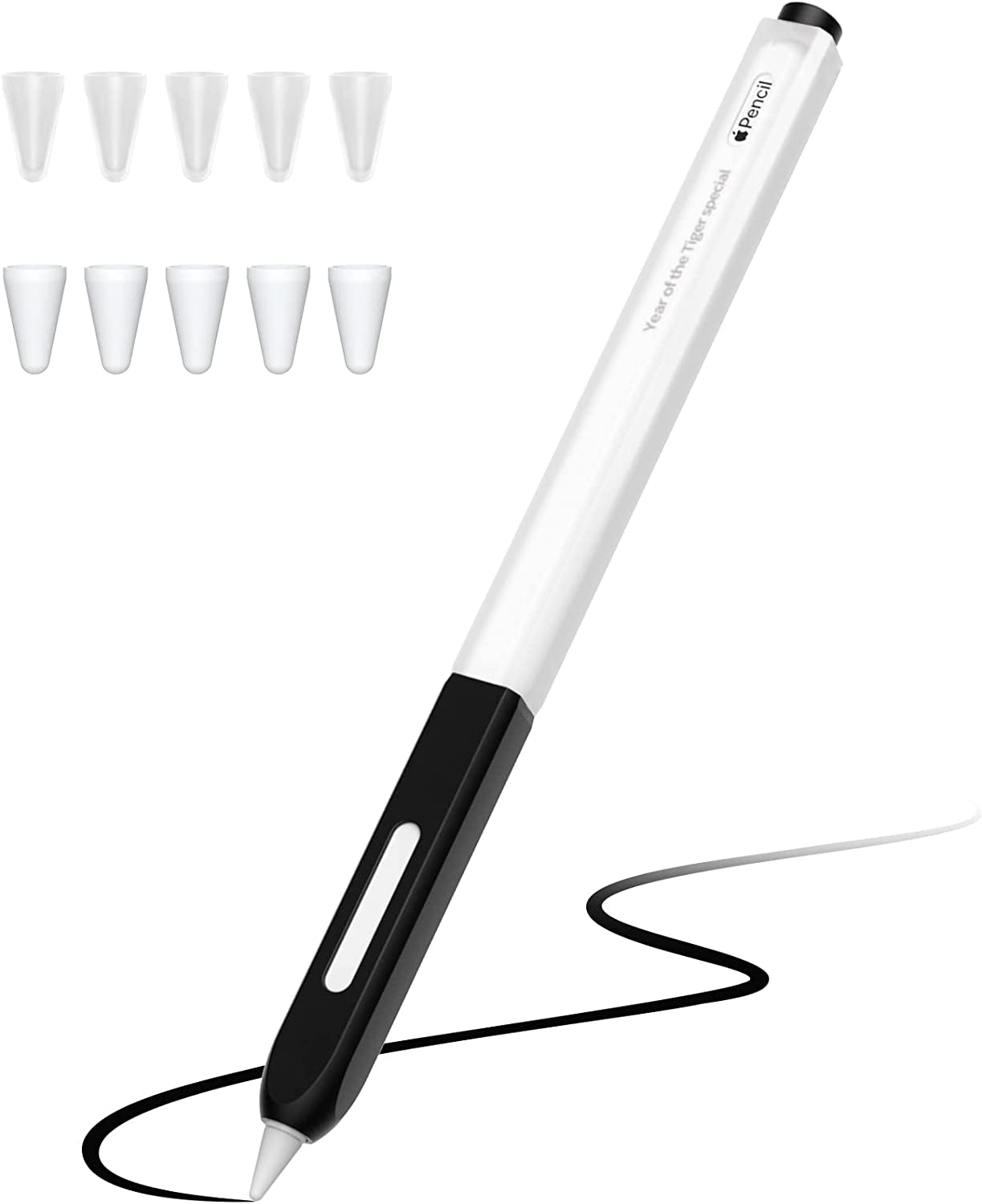 JOOSKO Pencil Case Compatible with Apple Pencil 2Nd Generation Cover Sleeve,Silicone Translucent Duotone，[With 10 Silicone Tip Cover],Support Magnetic Wireless Charging (Pink)  JOOSKO Black  