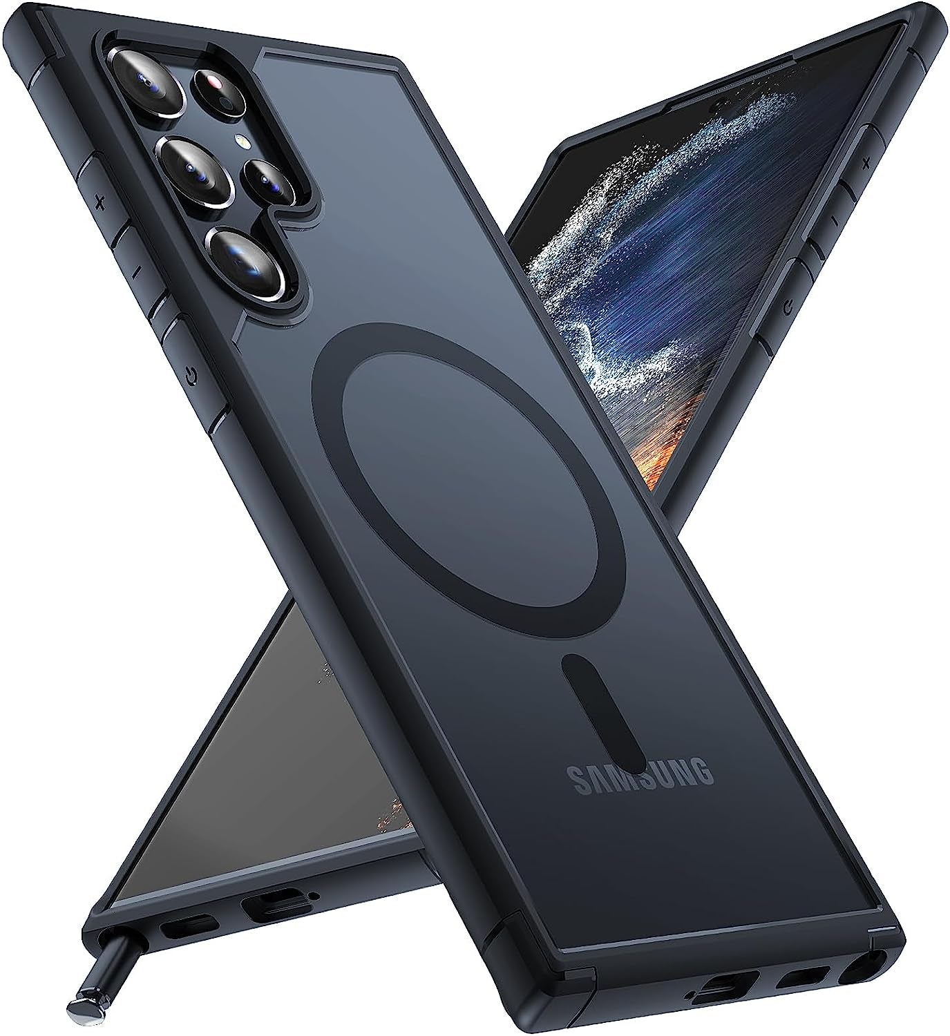 TOCOL for Samsung Galaxy S22 Ultra Case, Translucent Matte Hard Back [Military Grade Shockproof] [Anti-Scratch & Anti-Fingerprint] Slim Fit Protective Cover for Galaxy S22 Ultra Case 6.8'', Green  TOCOL Magnetic-Black  