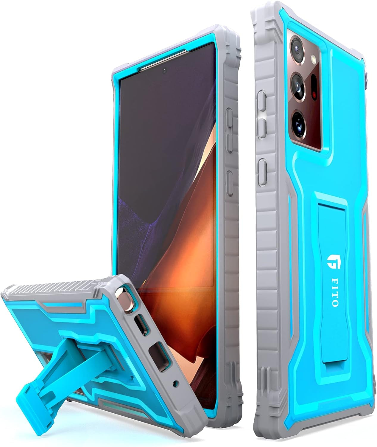 FITO Samsung Galaxy Note 20 Case, Dual Layer Shockproof Heavy Duty Case for Samsung Note 20 5G Phone without Screen Protector, Built-In Kickstand (Black, 6.7 Inch)  FITO Blue / 6.9'' Note 20 Ultra 