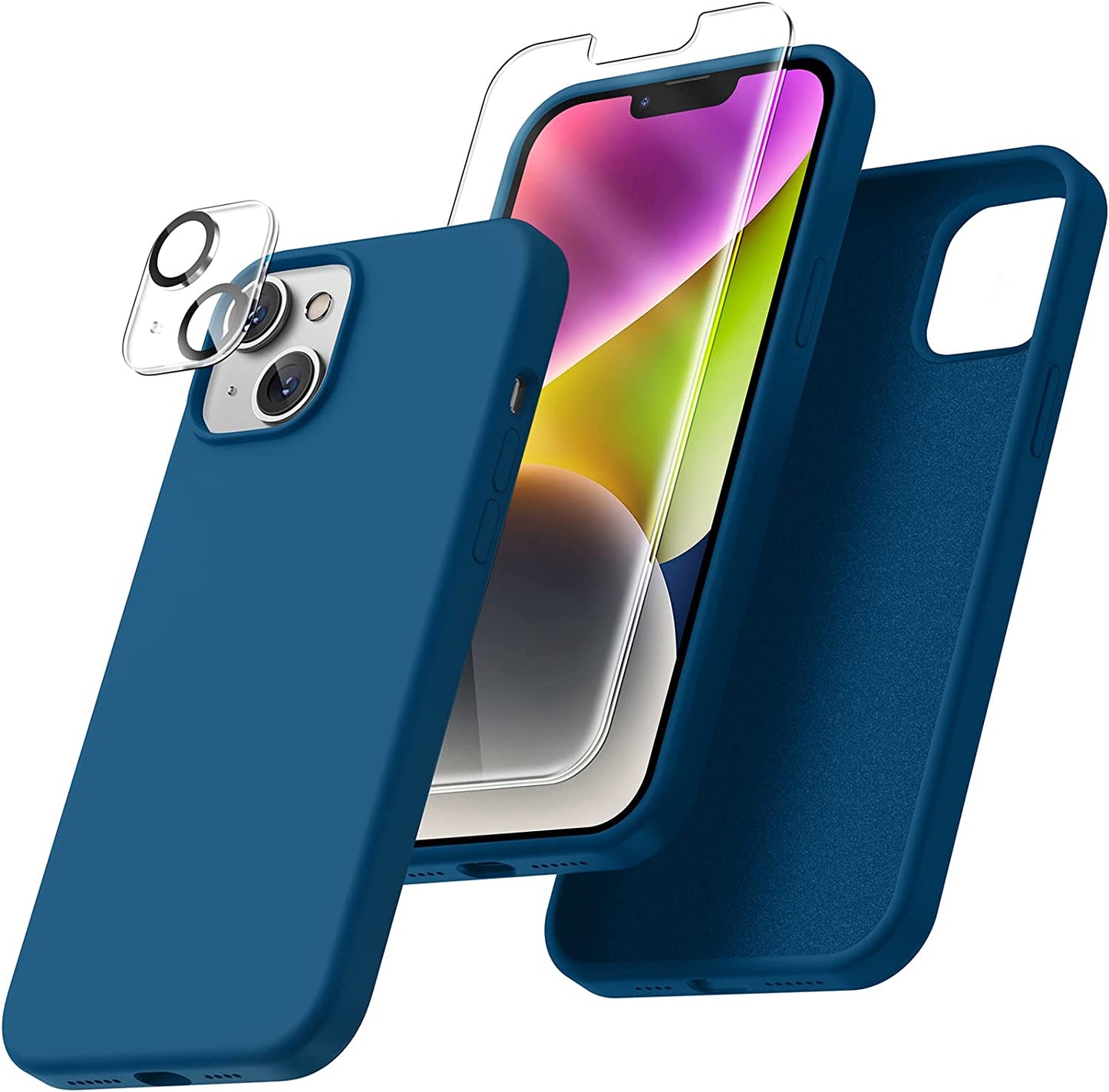 Uyiton [5 In1] Liquid Silicone Iphone 12 PRO Max Case, [Drop Protection] [Full Covered] Shockproof Slim Thin Cover with Microfiber Lining, with 2Xscreen Protector +2Xcamera Lens Protector-Green  Uyiton 14P-Cosmosblue Iphone 14 Plus 