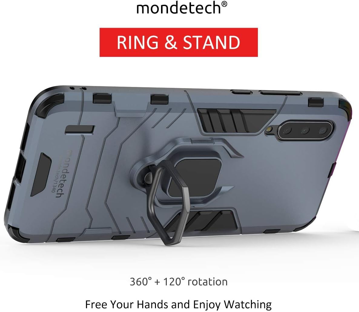 Mondetech for Xiaomi Mi 9 Lite/Cc9/A3 Lite Case with Screen Protector, Slim Drop Protection with Ring Stand, Magnetic Holder Compatible, 9H Tempered Glass Screen Film, Outdoor Shockproof Cover, Blue  mondetech   