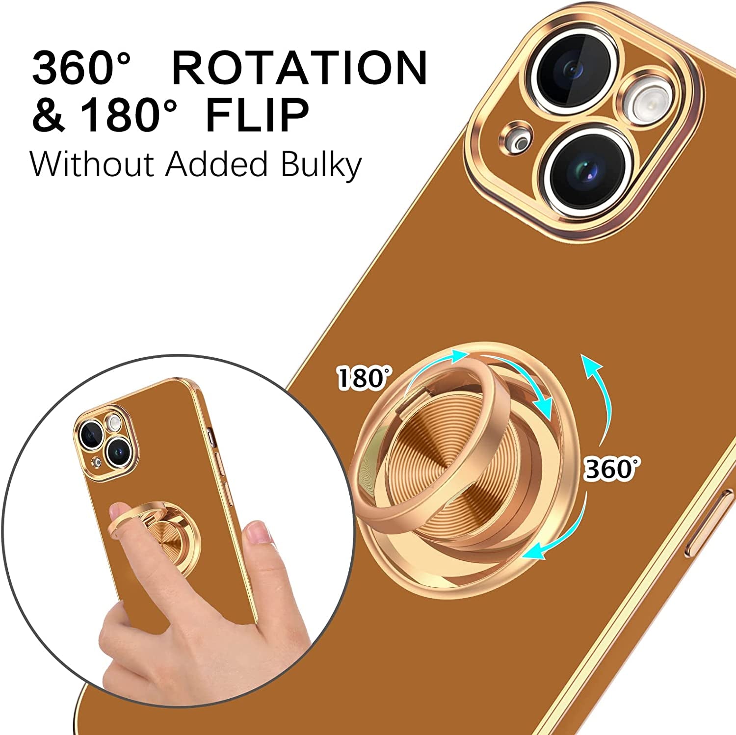 VENINGO Iphone 14 Case,Phone Cases for Iphone 14,Slim Fit Soft 360° Ring Holder Kickstand Magnetic Car Mount Supported Easy Clean Shockproof Protective Cover for Apple Iphone 14 6.1" 2022,Coffee Brown  VENINGO   