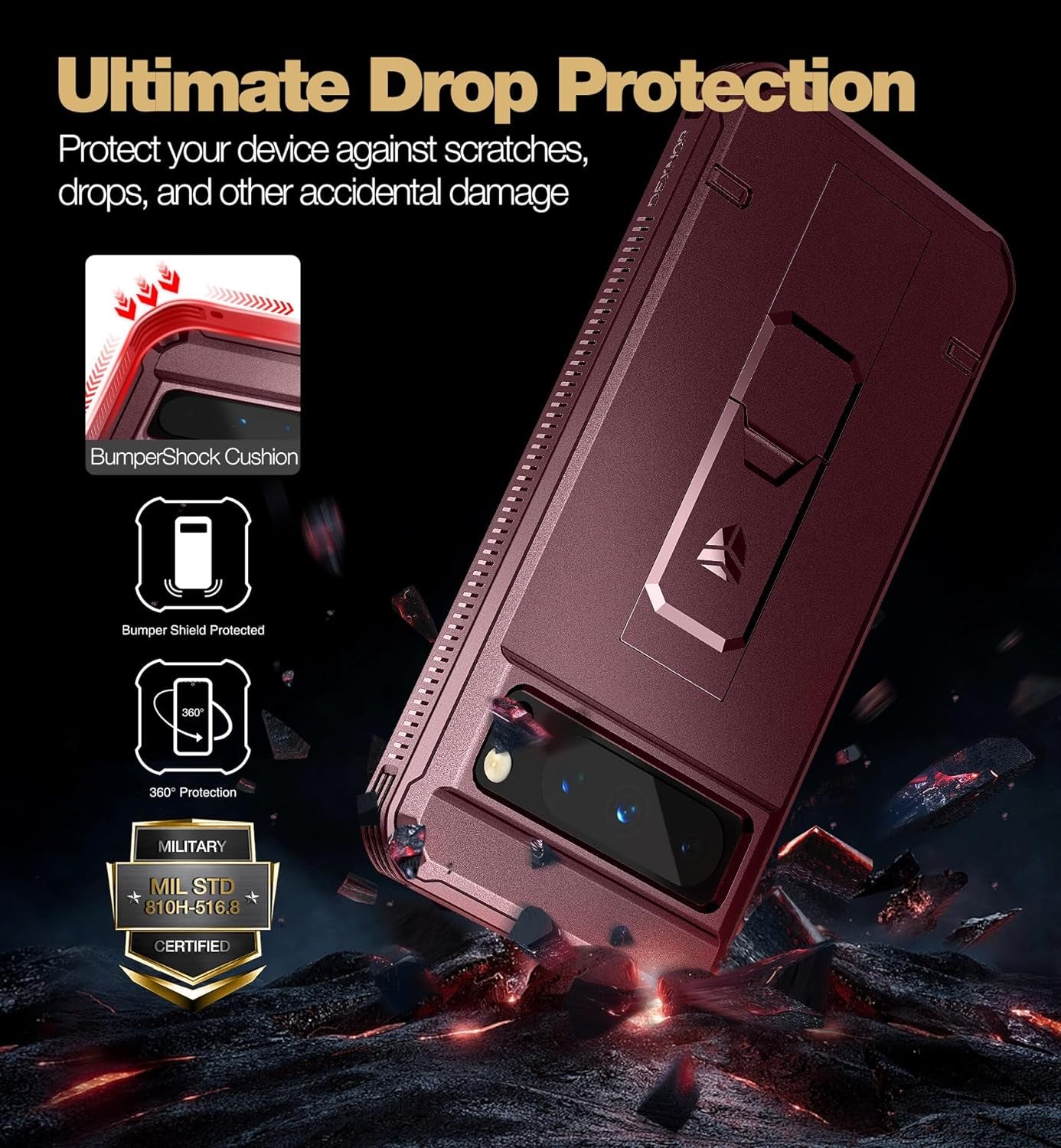 Dexnor Full Body Case for Google Pixel 8 Pro, Built-In Screen Protector and Kickstand, [Extra Front Frame] Heavy Duty Military Grade Protection Shockproof Rugged Cover Case for Pixel 8 Pro 5G, Red  Dexnor   