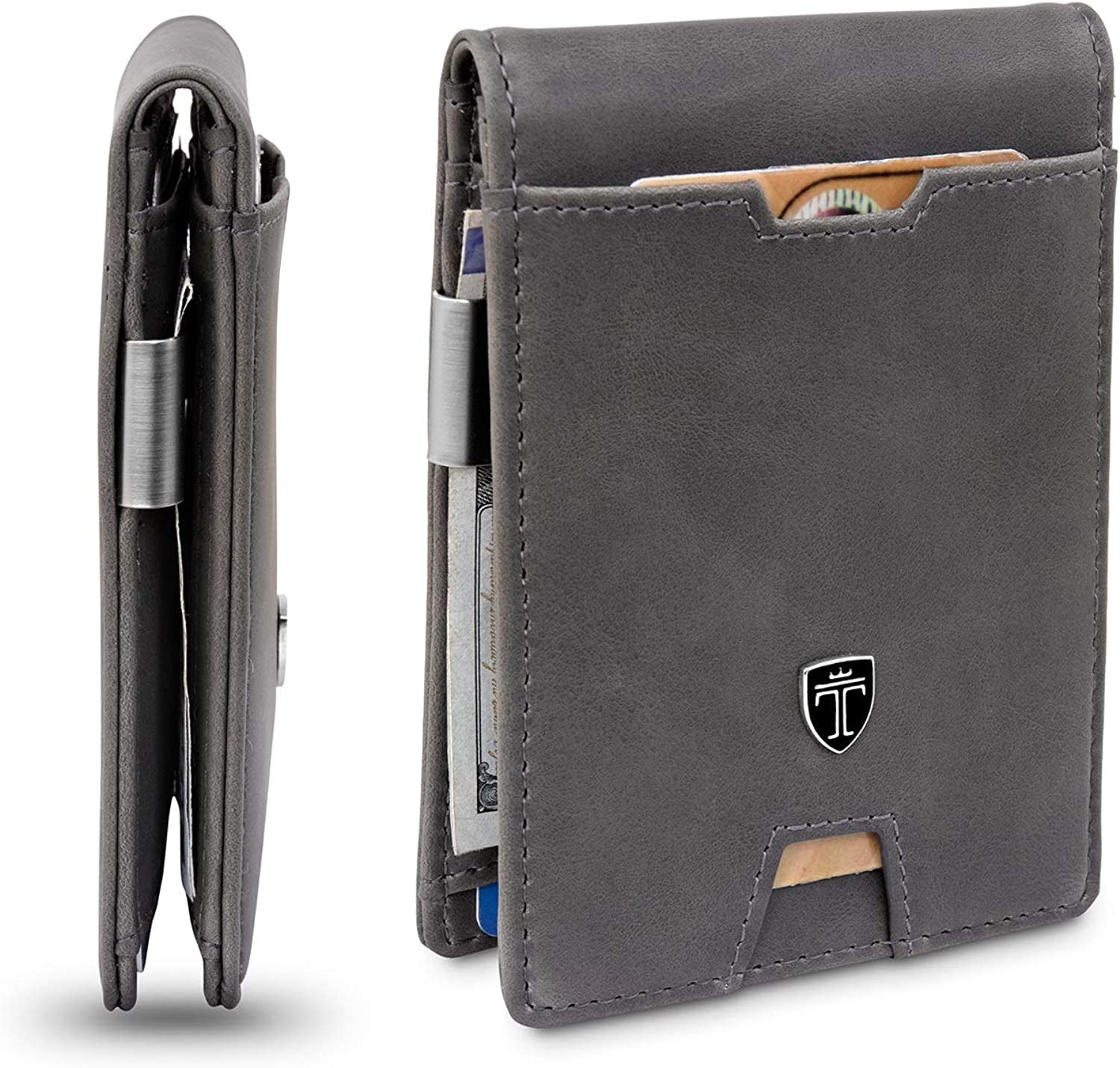 TRAVANDO Mens Slim Wallet with Money Clip AUSTIN RFID Blocking Bifold Credit Card Holder for Men with Gift Box  TRAVANDO Grey  