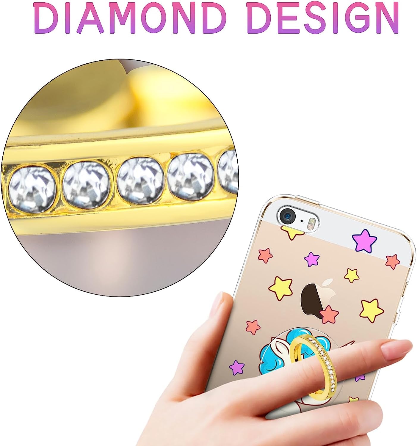 Transparent Phone Ring Holder - Jsoerpay 2 Pack Cell Phone Ring Holder Finger Grip Loop Universal 360 Degree Rotation (Gold & Diamond)  Jsoerpay   