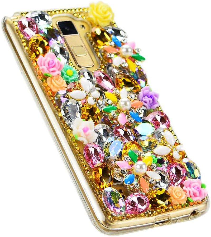 STENES LG G6 / LG G6 plus Case - Luxurious Series 3D Handmade Sparkly Crystal Bling Cover Hybrid Drop Bumper Protection Case with Retro Bows anti Dust Plug - Butterfly Rose Flowers/Yellow  STENES   