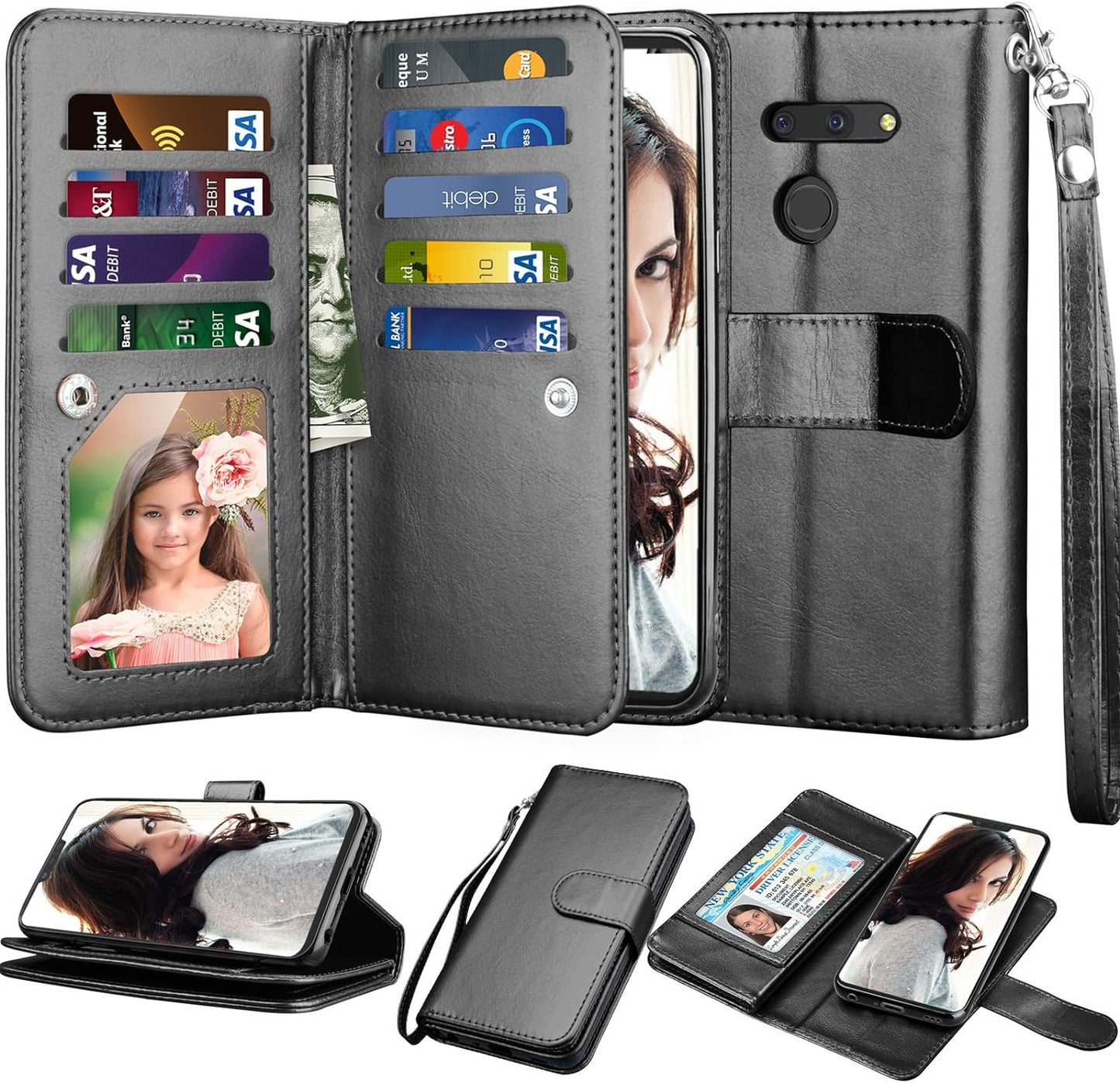 NJJEX Compatible with LG G8 Thinq Case/Lg G8/ LG G8 Thinq Wallet Case, [9 Card Slots] PU Leather ID Credit Holder Folio Flip Cover [Detachable][Kickstand] Magnetic Phone Case & Wrist Strap [Black]  NJJEX   