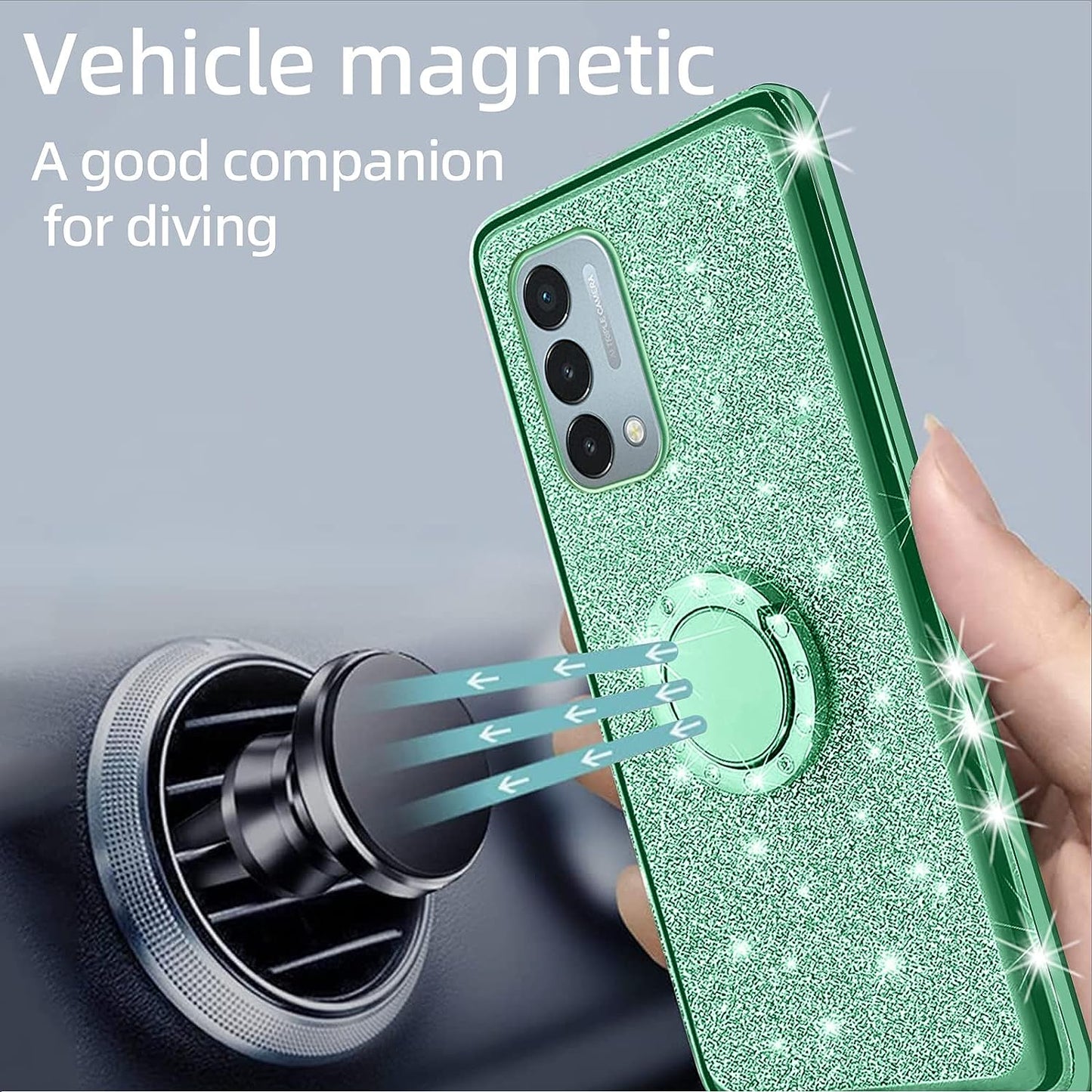 Kudini for Oneplus Nord N200 5G Case, N200 Phone Case for Women Glitter Crystal Soft Clear TPU Luxury Bling Cute Protective Cover with Kickstand Strap for Oneplus Nord N200 5G (Glitter Green)  KuDiNi   