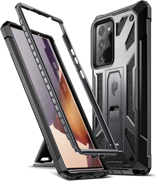 Poetic Spartan Series Designed for Galaxy Note 20 Ultra Case, Full-Body Rugged Dual-Layer Metallic Color Accent with Premium Leather Texture Shockproof Protective Cover with Kickstand, Gun Metal  Poetic   