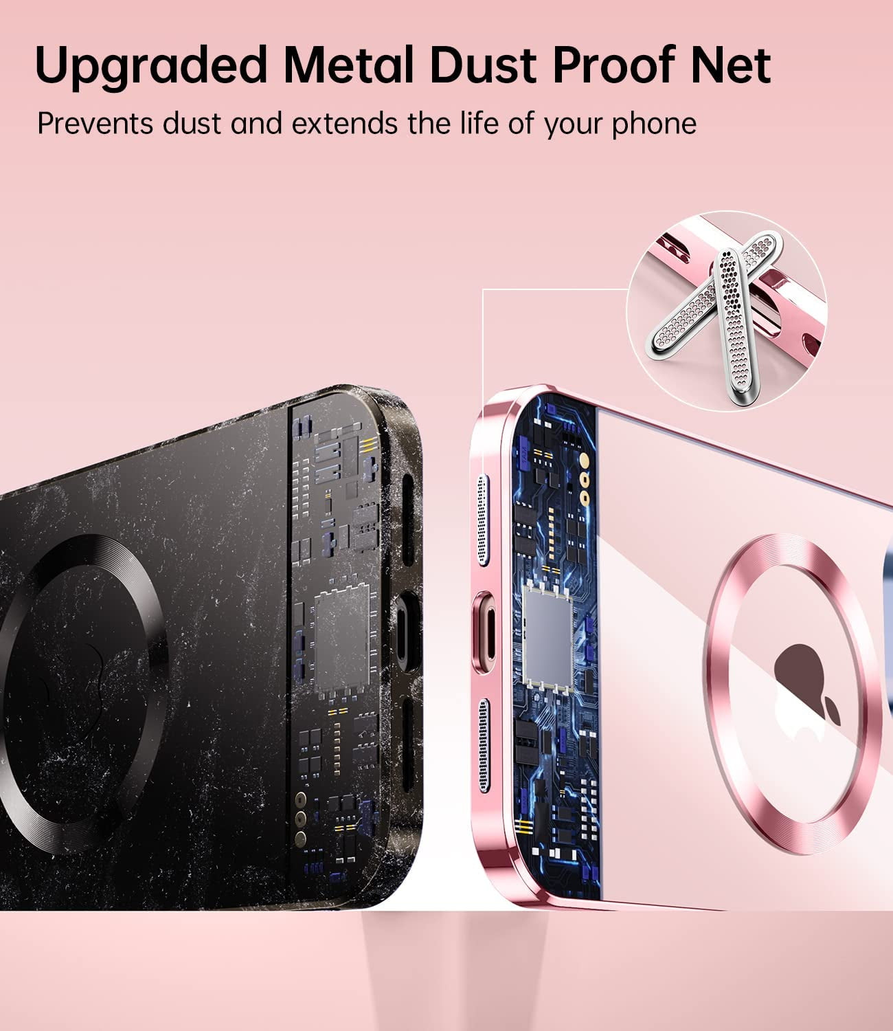 JUESHITUO Magnetic Matallic Glossy Clear for Iphone 14 Case with Full Camera Cover Protection [No.1 Strong N52 Magnets] [Military Grade Drop Protection] for Women Girls Phone Case (6.1")-Pink  JUESHITUO   