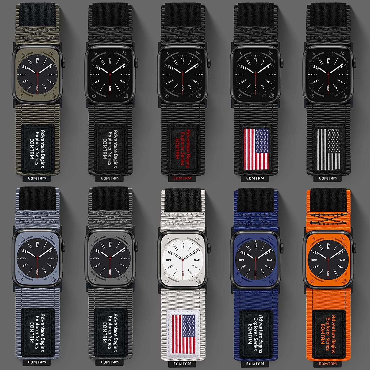 EOMTAM Men Width 30MM Adjustable Nylon Strap for Apple Watch Band Ultra 49Mm 45Mm 44Mm 42Mm 41Mm 40Mm 38Mm, Rugged Sport Soft Woven Wristband for Iwatch Series 8 SE 7 6 5 4 3  EOMTAM   