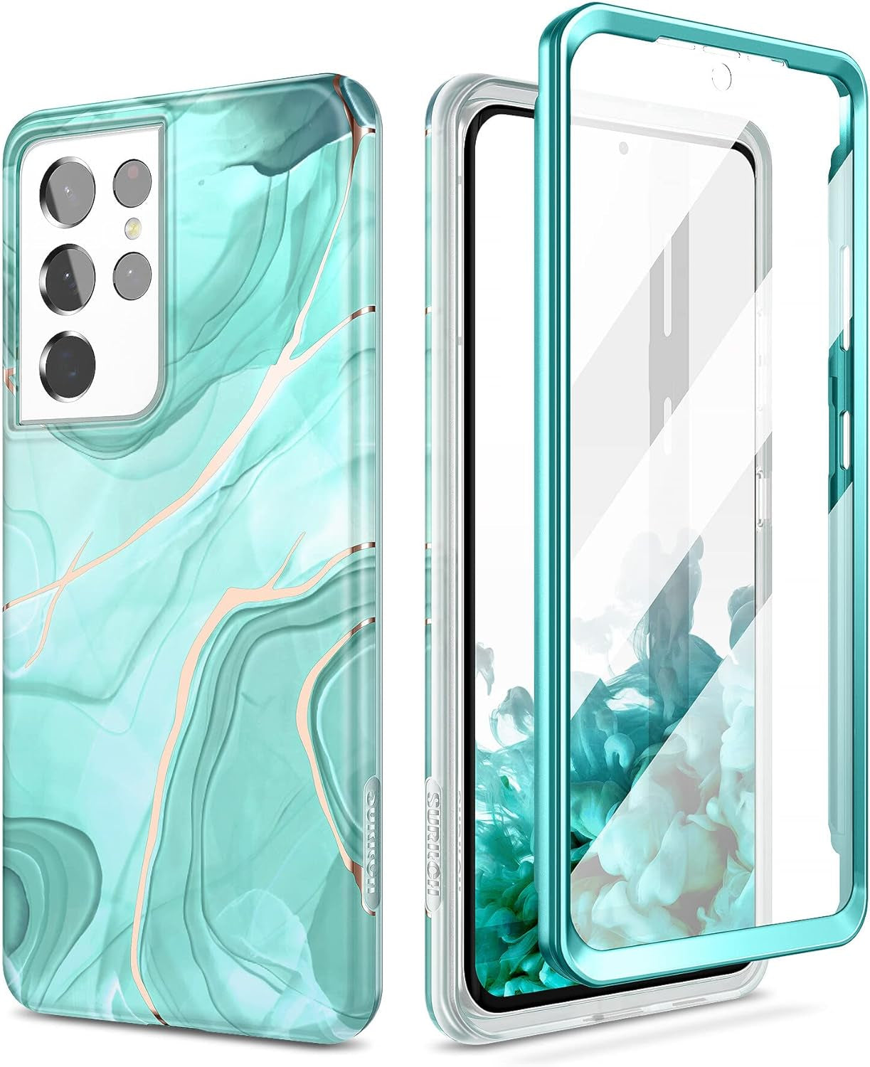 SURITCH Phone Case for Samsung Galaxy S21 Ultra 6.8 Inches Slim Fit, Front Cover with Built-In Screen Protector Smooth Back Cover Full Body Protection Shockproof Bumper, Grey Calla  SURITCH Mint Marble  