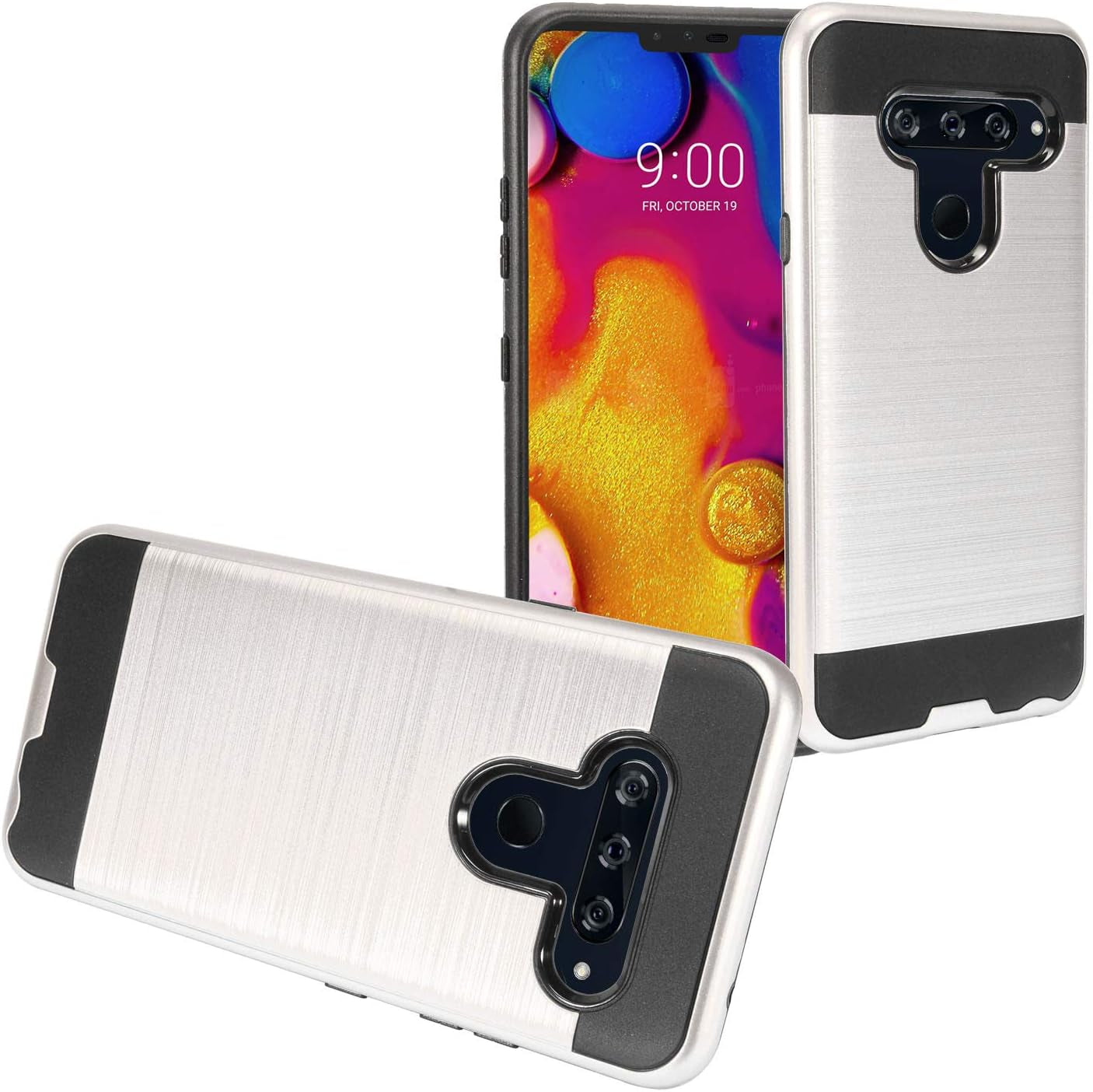 Eaglecell - Compatible with LG V40 Thinq - Brushed Style Hybrid Case - CS3 Silver  Eaglecell   