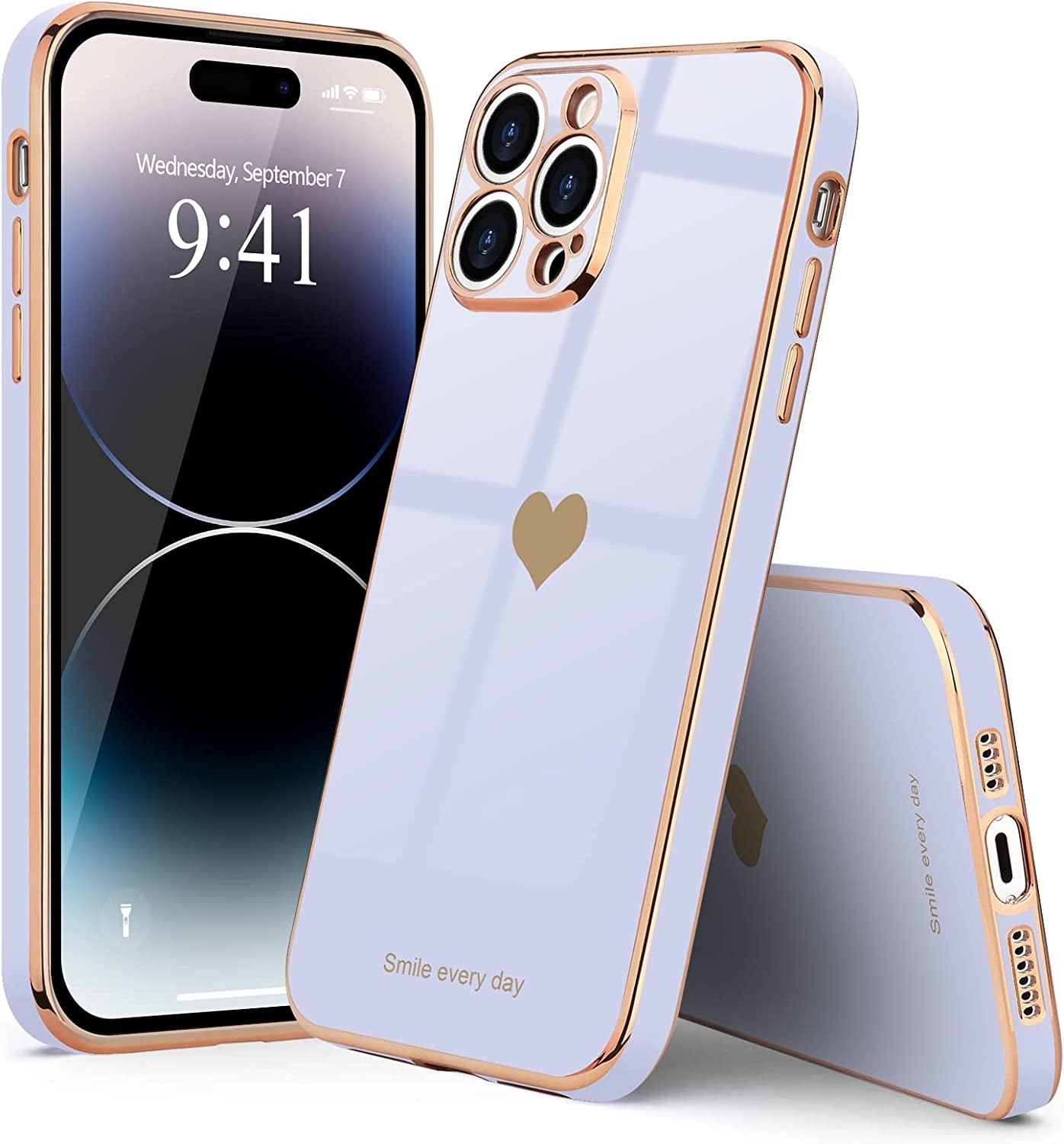 Teageo for Iphone 14 Pro Case for Women Girl Cute Love Heart Luxury Plating Soft Bling Back Cover Raised Full Camera Protection Bumper Silicone Shockproof Phone Case for Iphone 14 Pro, Purple  janzee   