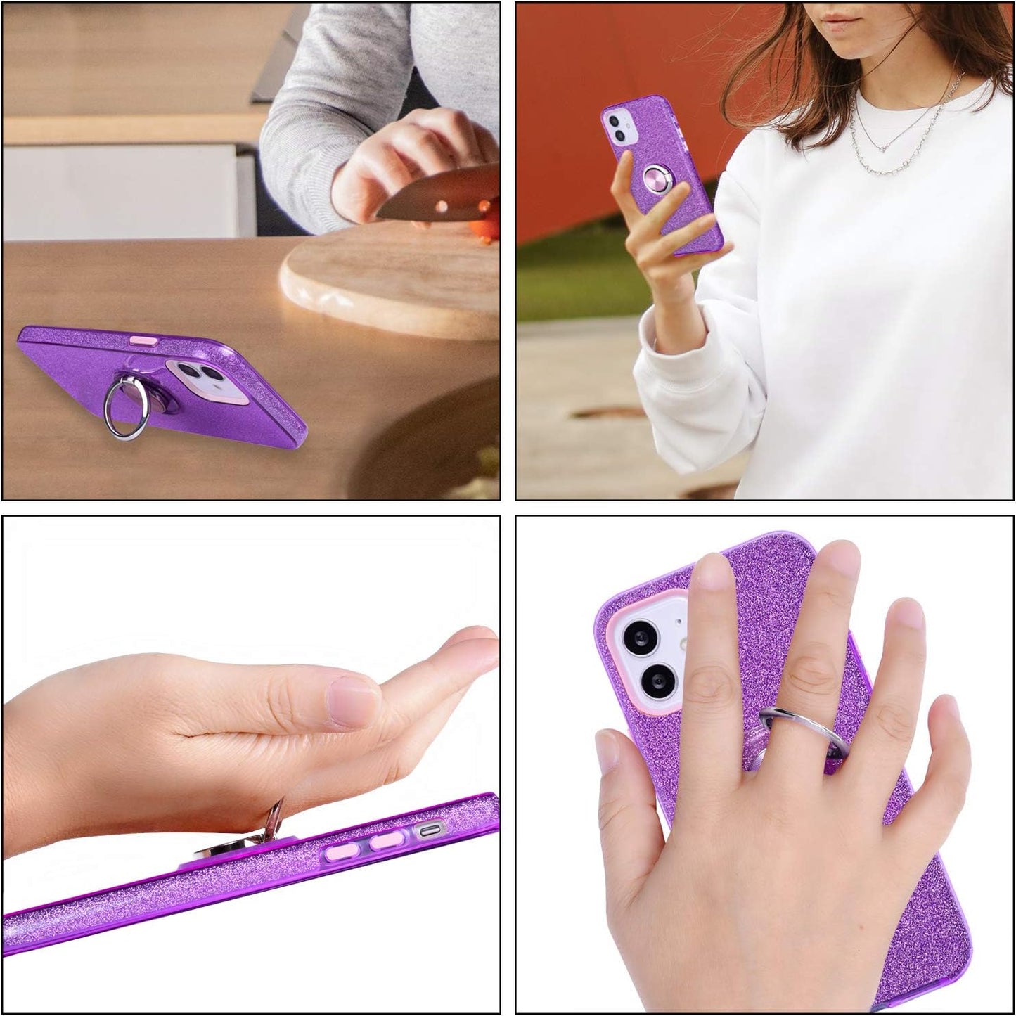 Wisdompro Iphone 12 Mini Case, Cute Glitter Bling Sparkle Protective Case with Ring Kickstand, Women Girls Phone Case for 5.4 Inch Apple Iphone 12 Mini - Purple  Wisdompro   