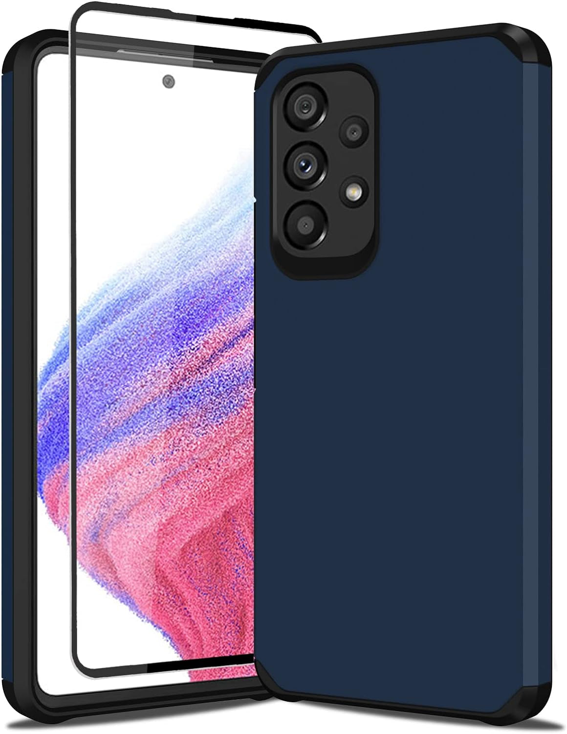 Sunstory for Galaxy A53 5G Case with Tempered Glass Screen Protector, Samsung A53 5G Case, Hybrid Shock Proof Rugged Bumper PC+TPU Cover for Samsung Galaxy A53 5G Case Phone (A53 5G, Navy Blue)  SunStory   