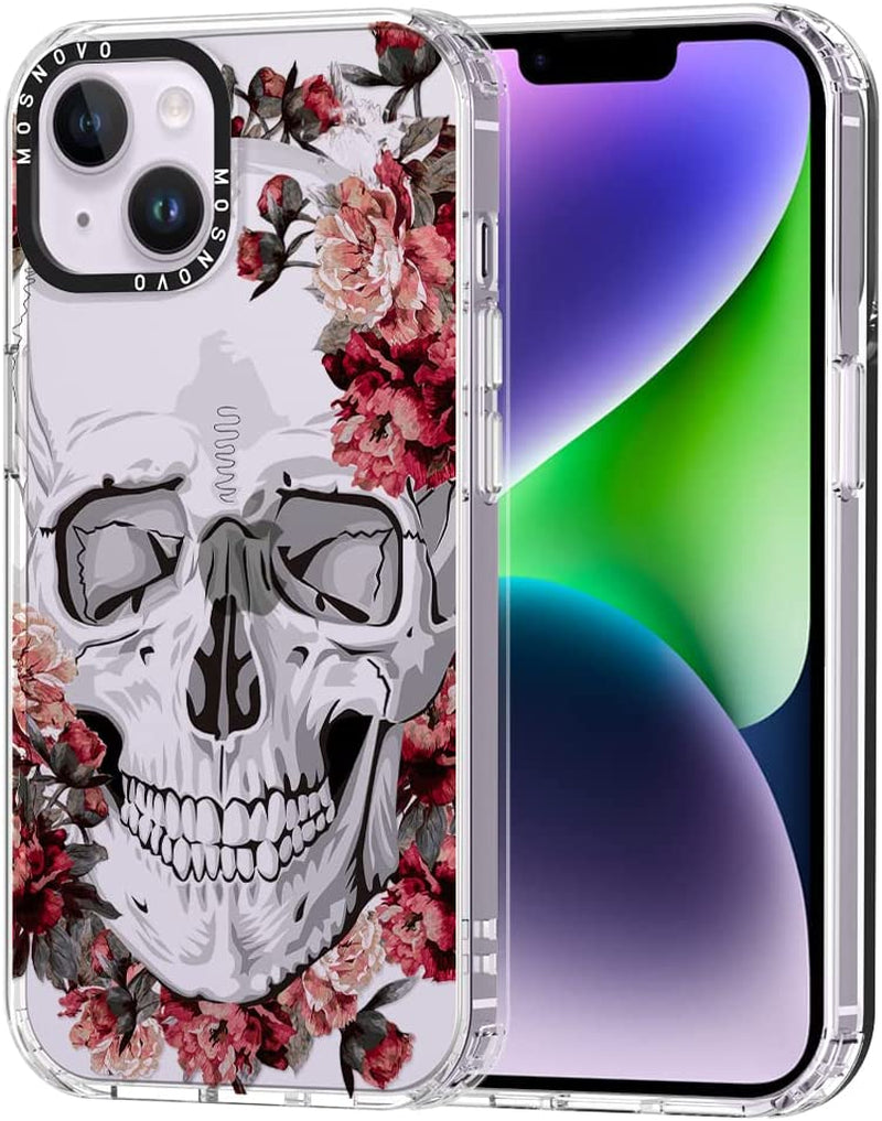 MOSNOVO Compatible with Iphone 14 Case, [Buffertech 6.6 Ft Drop Impact] [Anti Peel off Tech] Clear TPU Bumper Women Girl Phone Case Cover with Bloosom Floral Designed for Iphone 14 6.1"  MOSNOVO Floral Skull  