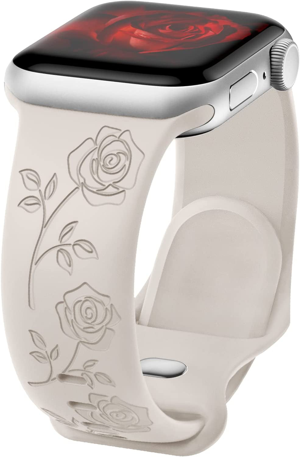 Flower Engraved Band Compatible with Apple Watch Bands 42Mm 44Mm 45Mm 49Mm for Women, Soft Sunflower Laser Silicone Wristbands Cute Sport Straps for Iwatch Series 8/7/Se/6/5/4/3/2/1/Ultra  Butifacion Rose Starlight 42mm/44mm/45mm/49mm 
