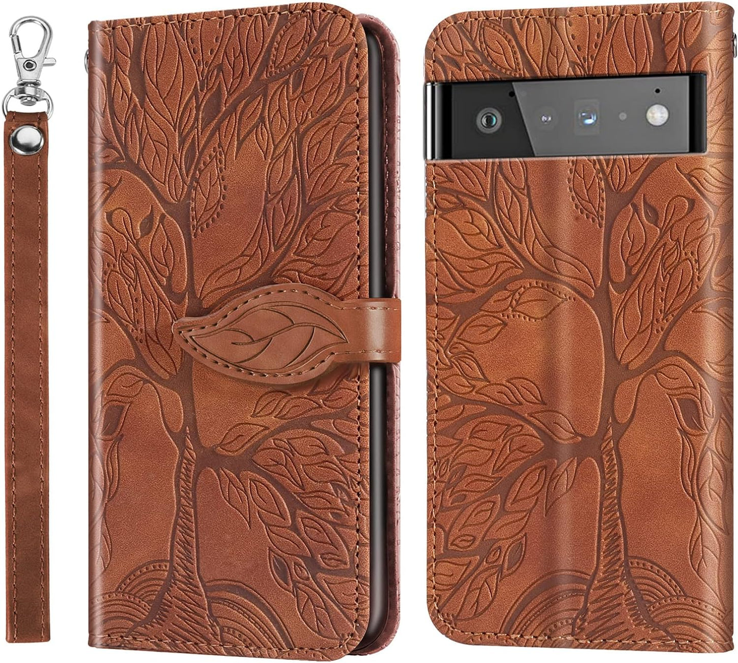 Varohix Google Pixel 6 Wallet Case with Card Holder/Slot,Pu Leather Folio Flip Shell [Kickstand][Magnetic Closure][Wrist Strap] Shockproof Cover Fit Google Pixel 6(6.4''),Brown  Varohix   