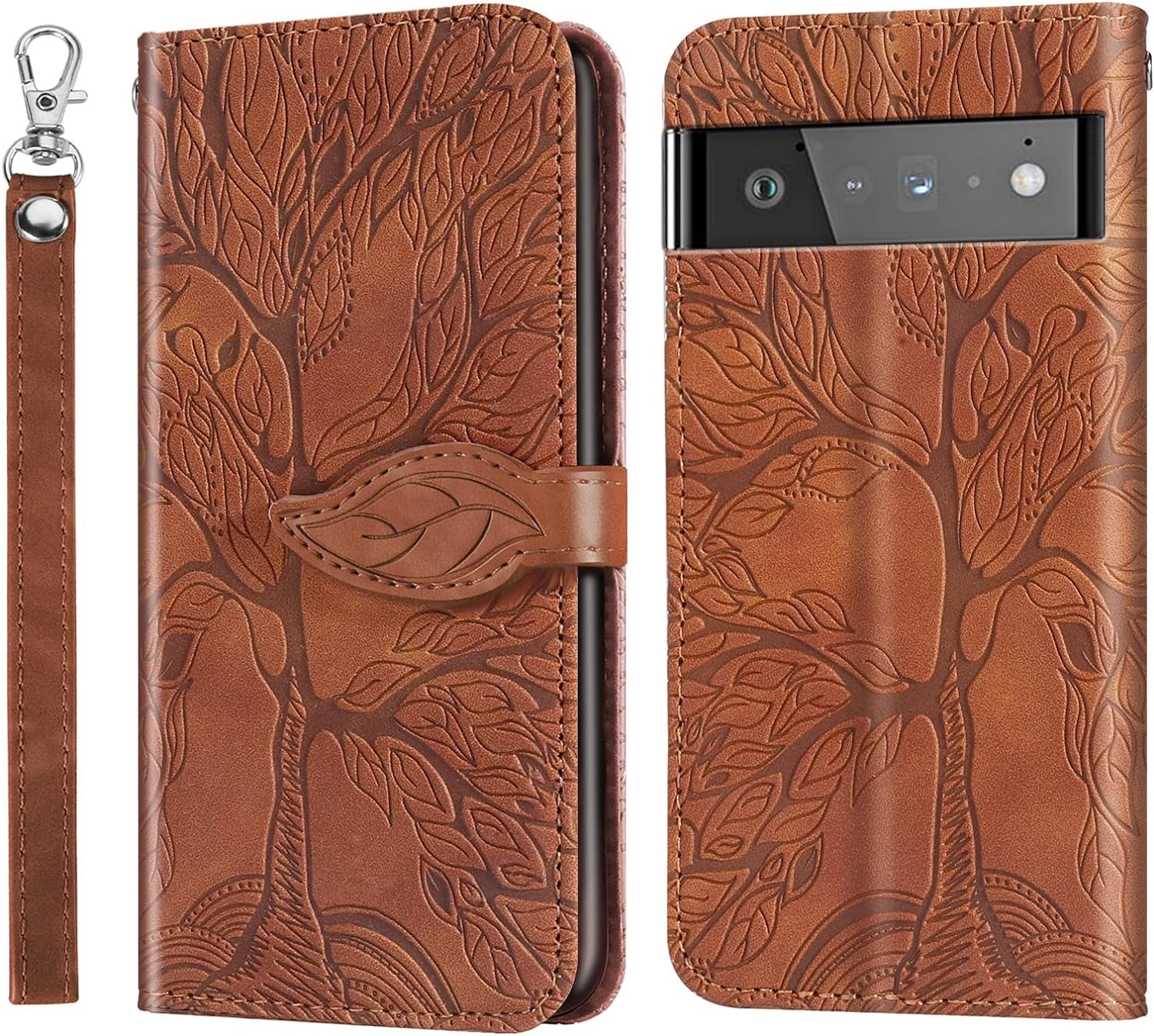 Varohix Google Pixel 6 Wallet Case with Card Holder/Slot,Pu Leather Folio Flip Shell [Kickstand][Magnetic Closure][Wrist Strap] Shockproof Cover Fit Google Pixel 6(6.4''),Brown  Varohix   