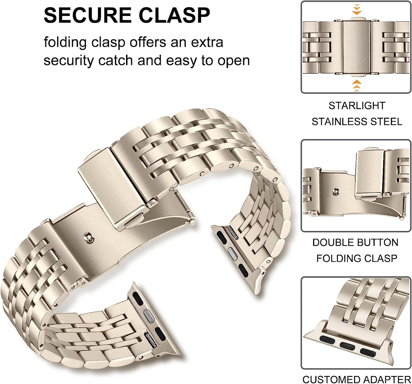 Trumirr Band for Apple Watch Series 8 7 41Mm Starlight Women Men, Stainless Steel Bands Replacement Strap for Iwatch SE Series 8 7 6 5 4 3 2 1 41Mm 40Mm 38Mm  TRUMiRR   