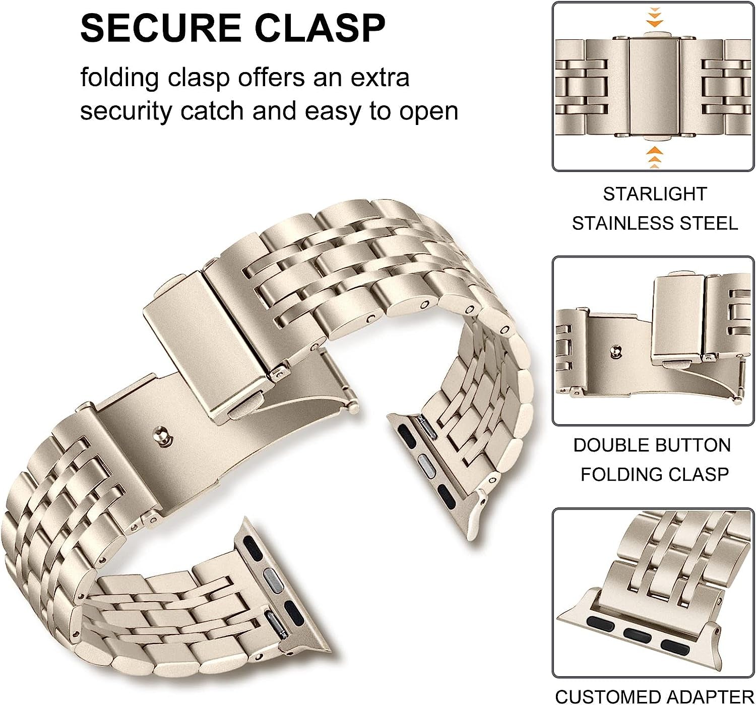 Trumirr Band for Apple Watch Series 8 7 41Mm Starlight Women Men, Stainless Steel Bands Replacement Strap for Iwatch SE Series 8 7 6 5 4 3 2 1 41Mm 40Mm 38Mm  TRUMiRR   