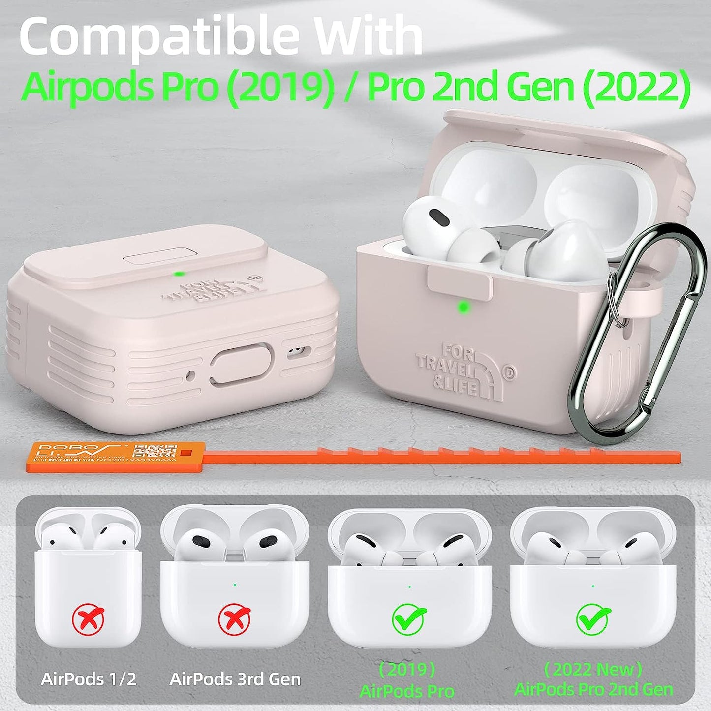 Airpods Pro 2Nd/1St Generation Case Cover,Secure Lock Full Protective Silicone Skin Accessories for Women Men with Apple Airpods Pro 2022/2019 Charging Case,Design by Doboli,Khaki  Doboli   