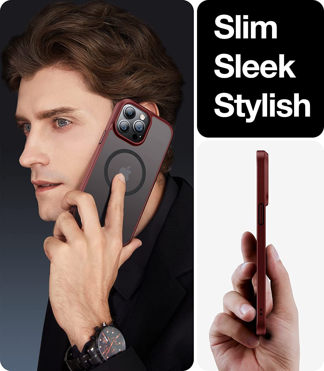 TORRAS Magnetic Designed for Iphone 14 Pro Case, Military Grade Drop Tested, Compatible with Magsafe, Slim Protective Matte Silicone for Iphone 14 Pro Phone Case, 6.1", Translucent Back/Red Edge  TORRAS   