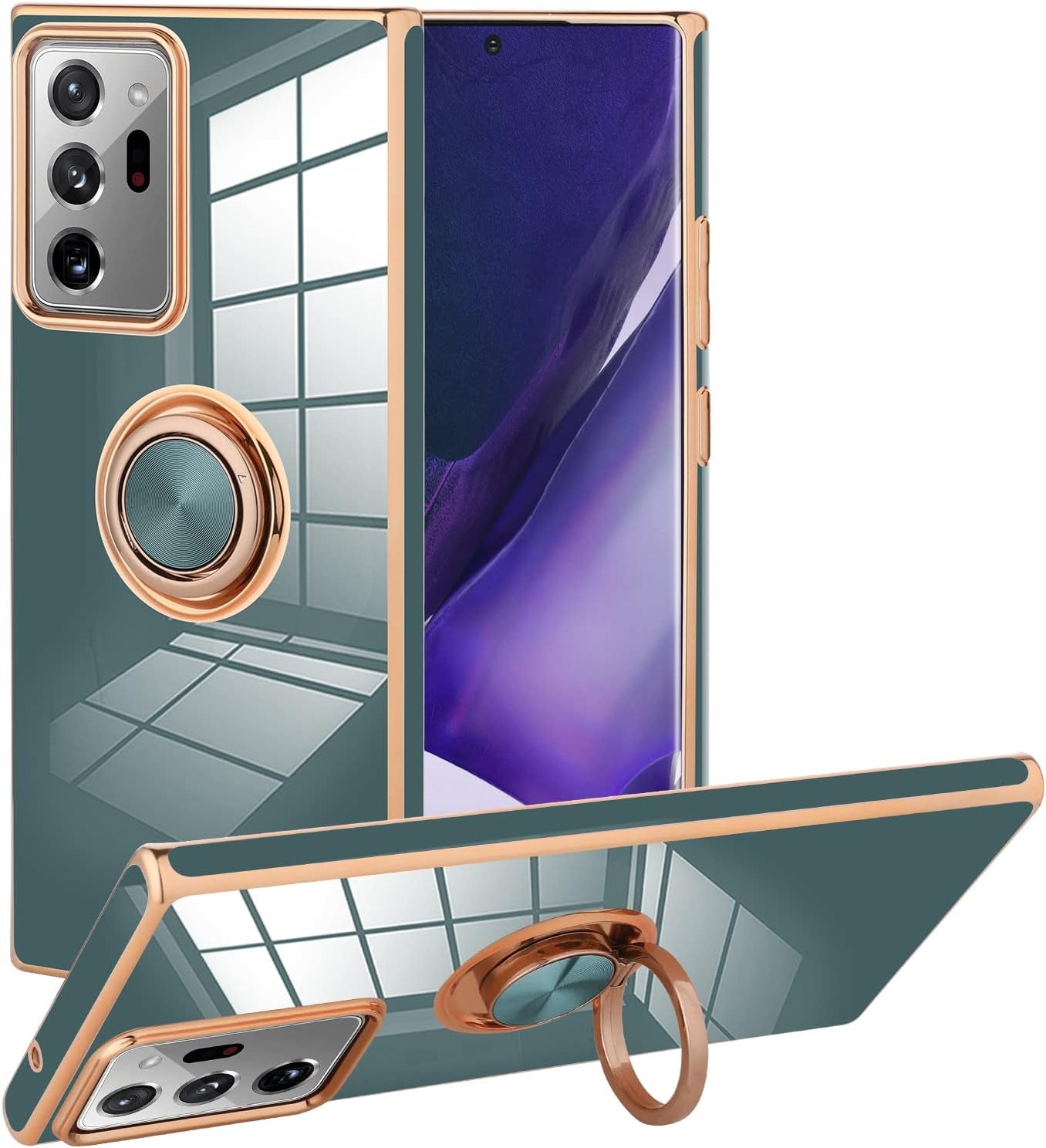 KANGHAR Compatible with Samsung Galaxy S23 5G Case for Women Girls, Plating Built-In 360 Rotation Magnetic Ring Kickstand Holder Soft Slim Shockproof Bumper Protective Cover (Blue)  KANGHAR Blue Gray Galaxy Note 20 Ultra(6.9 In) 