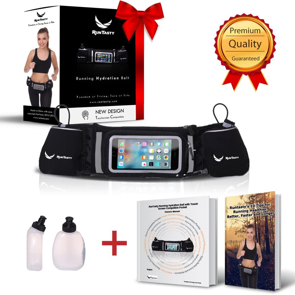 [Voted No.1 Hydration Belt] Runtasty Winners' Running Fuel Belt - Includes Accessories: 2 BPA Free Water Bottles & Runners Ebook - Fits Any Iphone - W/Touchscreen Cover - No Bounce Fit and More!  Karma Gear   