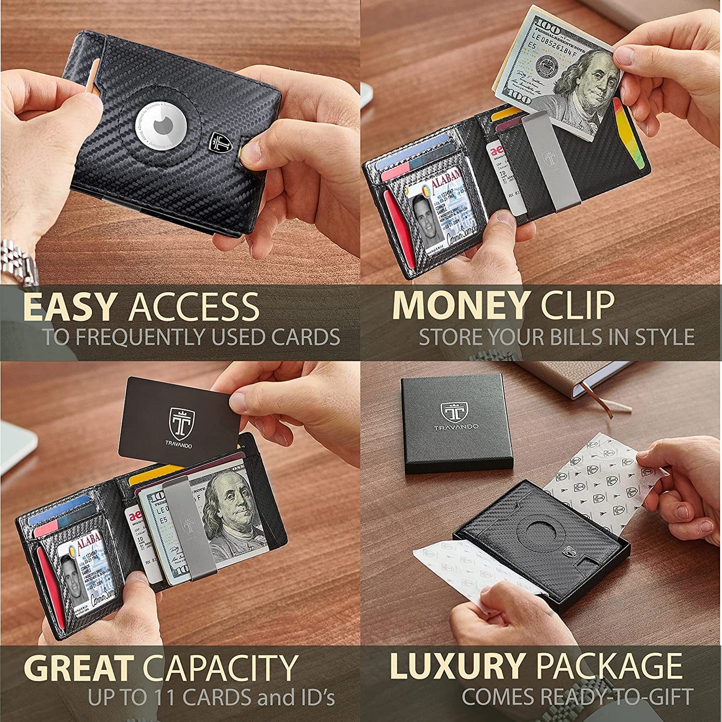 TRAVANDO Airtag* Wallet Mens Wallet with Money Clip Air Tag Wallet Card Holder RFID Blocking Bifold Gifts for Men  TRAVANDO   