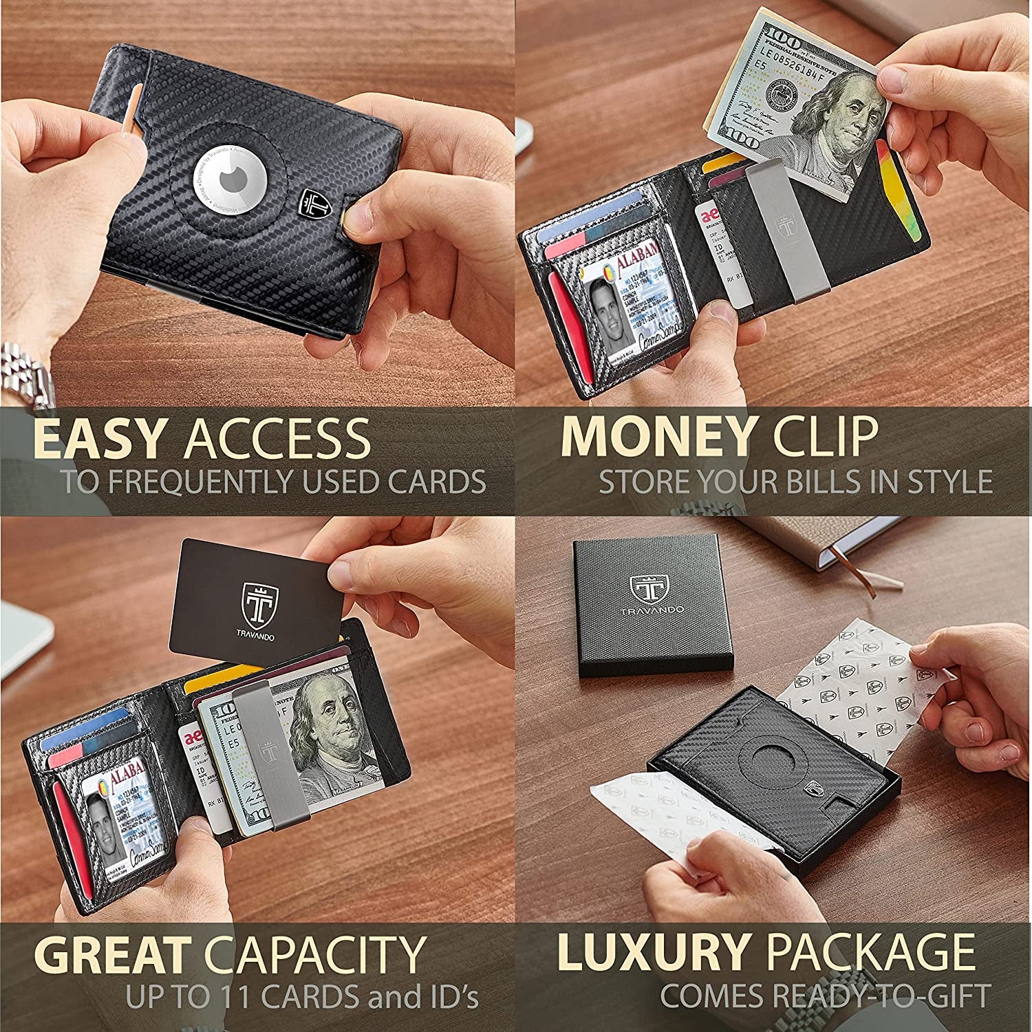 TRAVANDO Airtag* Wallet Mens Wallet with Money Clip Air Tag Wallet Card Holder RFID Blocking Bifold Gifts for Men  TRAVANDO   