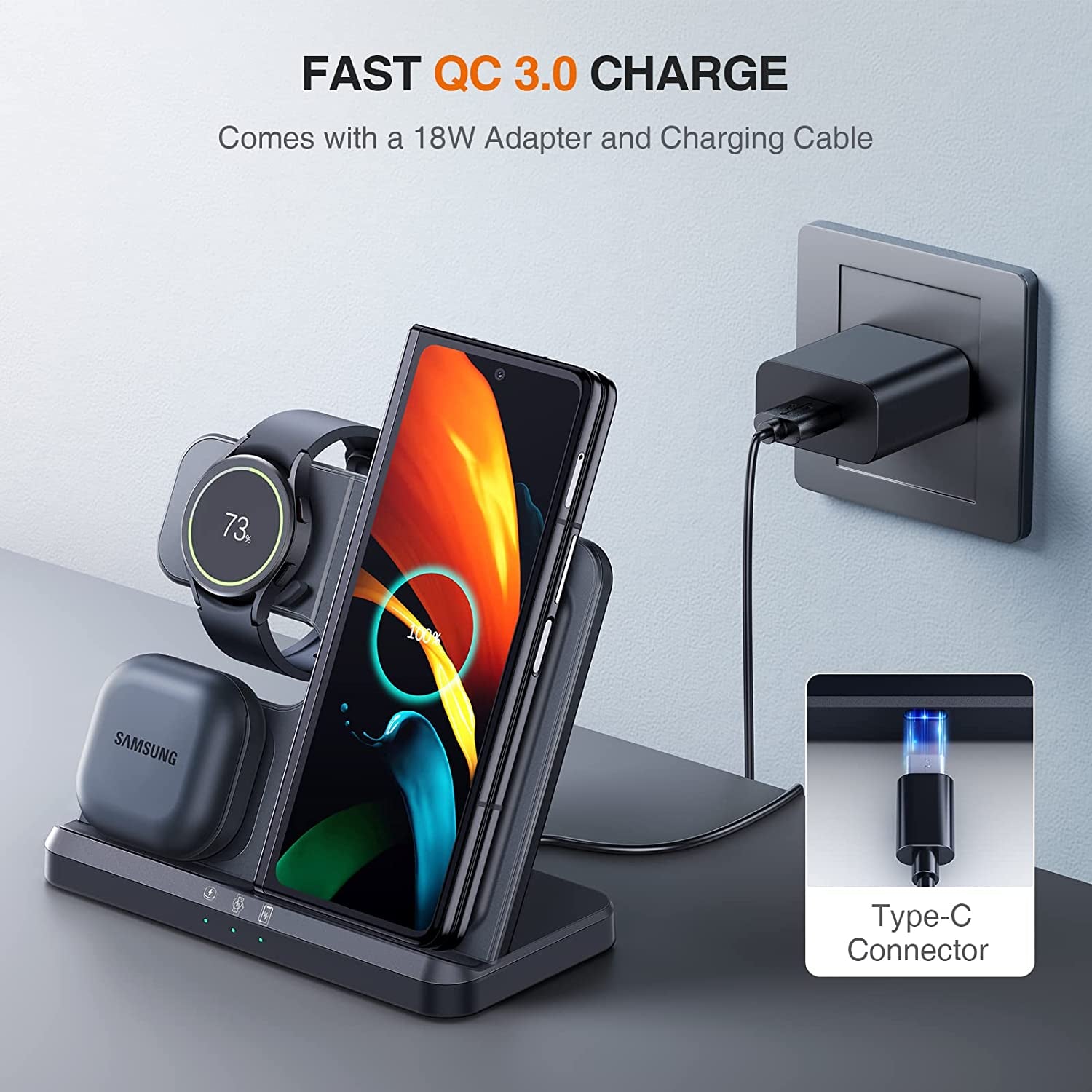 LK Wireless Charging Station for Samsung - 3 in 1 Wireless Charger Compatible for Samsung S23 Ultra plus S22 S21 S20 Note20 Z Flip 4/3 Z Fold,Galaxy Watch 5/5 Pro/4/3 Galaxy Buds  Shenzhen Smacat Electronic Technology Co.,Ltd   