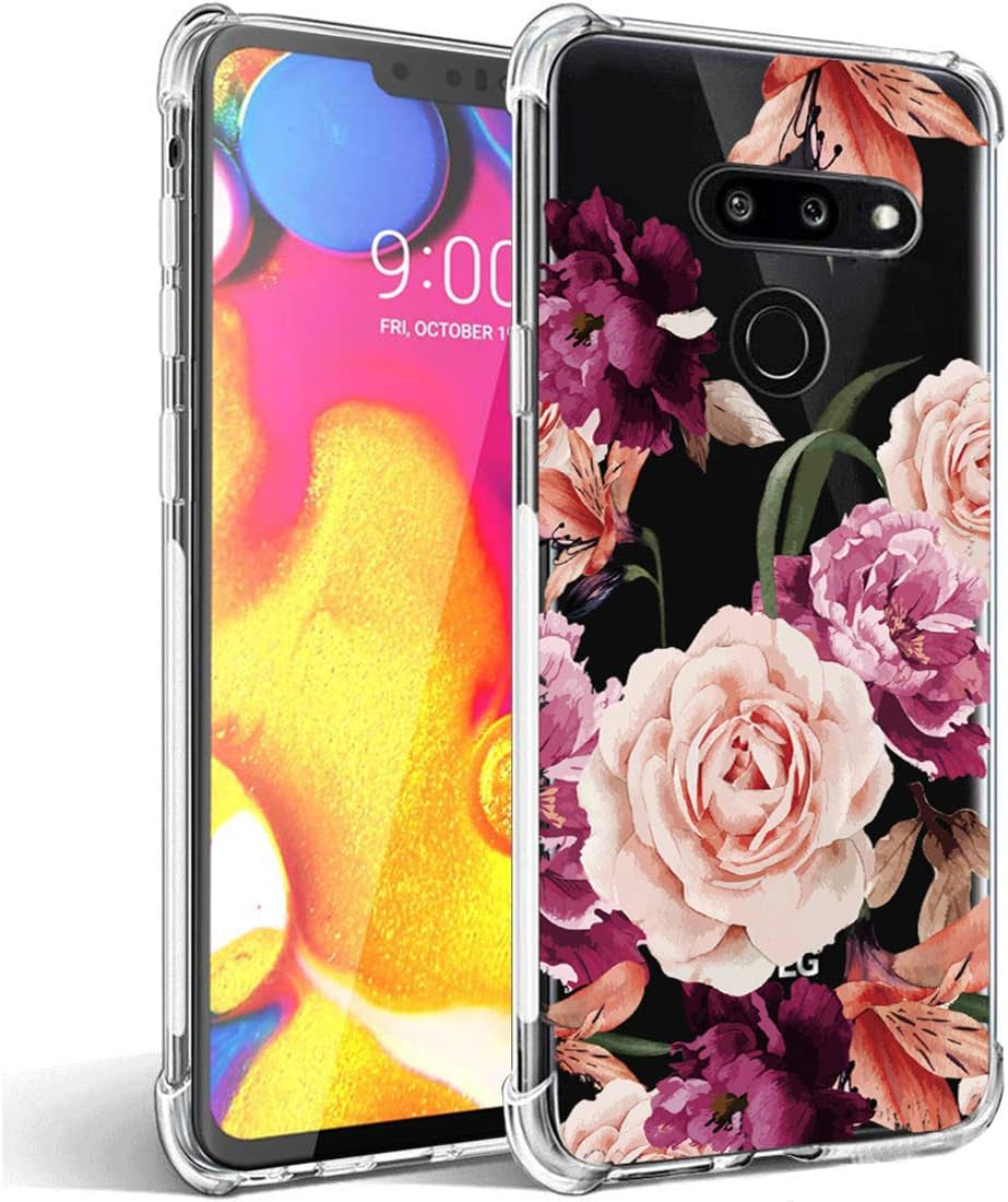 Ueokeird for LG G8 Thinq Case, for LG G8 Case with Flowers, Slim Shockproof Clear Floral Pattern Soft Flexible TPU Back Phone Protective Cover for LG G8 Thinq (2019 Release) (Blossom Flower)  Ueokeird Purple Flower  