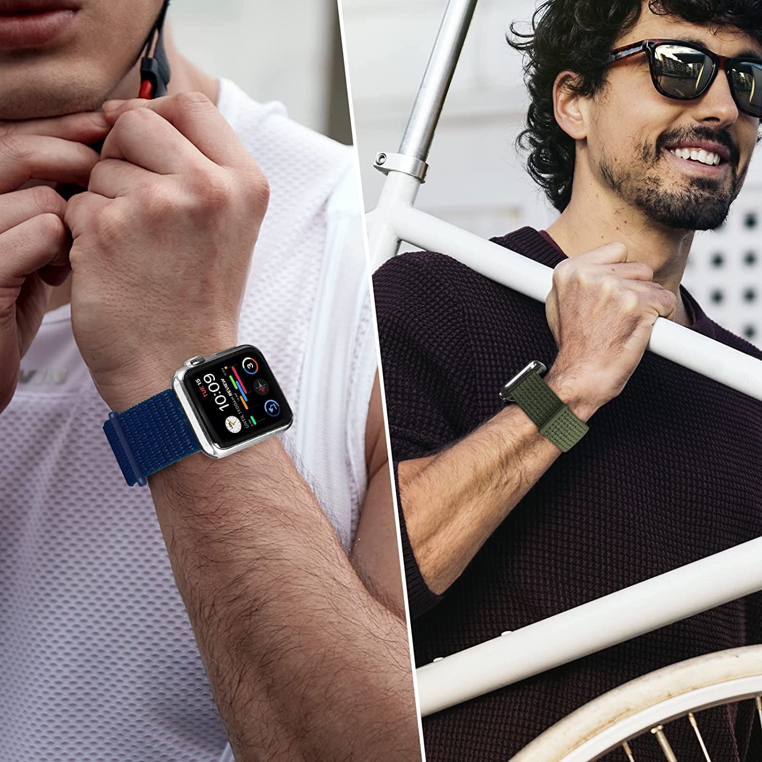 6 Pack Sport Loop Band Compatible with Apple Watch Band 38Mm 40Mm 41Mm 42Mm 44Mm 45Mm 49Mm Iwatch Series 8 7 6 5 SE 4 3 2 1 Ultra Strap Nylon Weave Women Men Stretchy Braided Replace Wristband Breathable  HILIMNY   