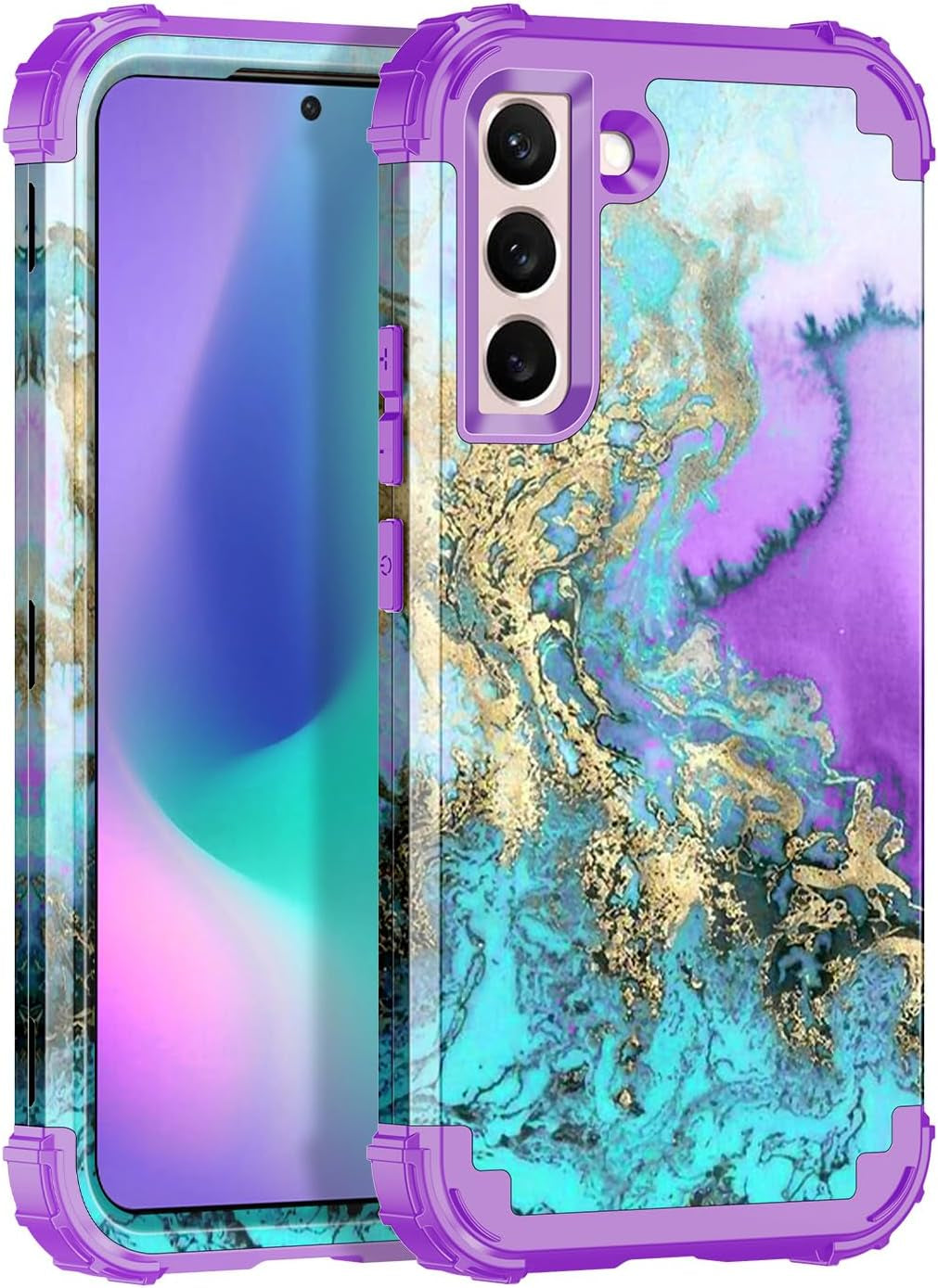 Casetego for Galaxy S21 5G Case,Floral Three Layer Heavy Duty Sturdy Shockproof Soft Tpu+Hard PC Protective Cover Case for Samsung Galaxy S21 5G 6.2 Inch,Orange/Black  Casetego Purple/Green  