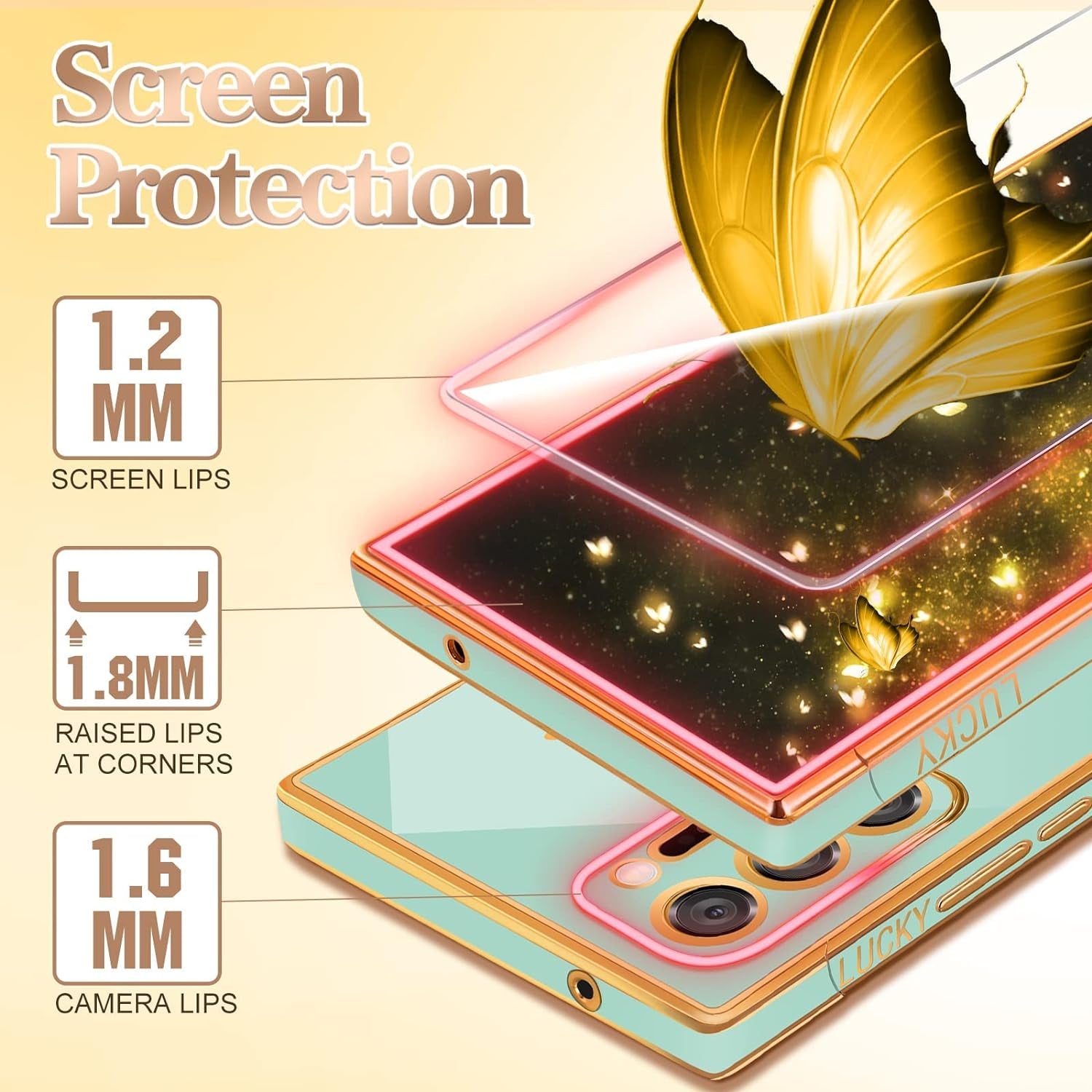 Coralogo for Samsung Galaxy Note 20 Ultra Case Butterfly for Women Girls Girly Pretty Phone Cases Cute Mint Green Gold Plating Butterflies Design with Screen Aesthetic Cover for Note 20 Ultra 5G 6.9"  Coralogo   