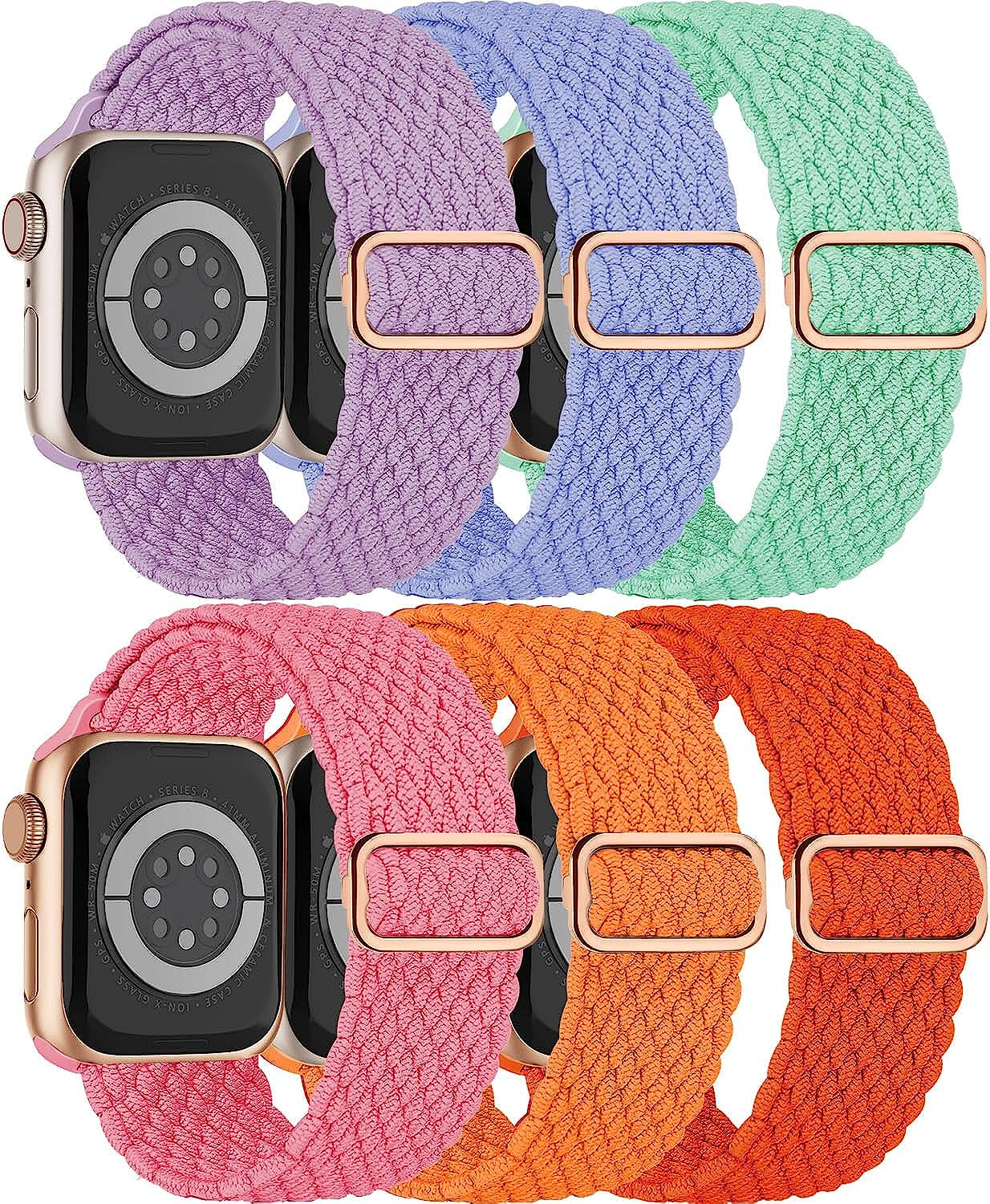 Braided Solo Loop for Apple Watch Band 40Mm 41Mm 38Mm 44Mm 45Mm 42Mm Ultra 49Mm Men/Women,Solace Stretchy Nylon Sport Wristband Strap for Iwatch Bands Series 8/7/6 5/4/3/2/1/SE 44 45 41 40 Mm  DMVEIMAL 11-Green/Pistachio/Violet/Orange/VC/Pink 42mm 44mm 45mm 49mm 