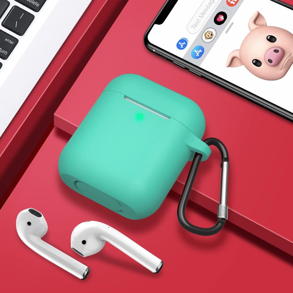 SATLITOG Airpods Case Cover with Secure Lock Keychain, Protective Silicone Cover Compatible with Apple Airpods 2Nd & 1St Charging Case - Mint Green  SATLITOG   