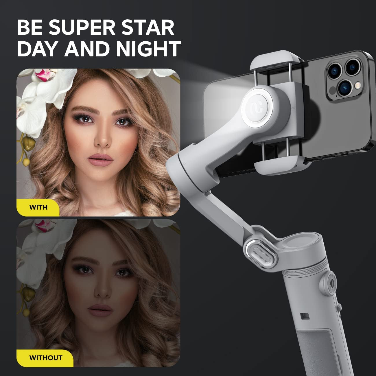 Gimbal Stabilizer for Smartphone W/Led Light Face Tracking Inception Timelapse Handheld Foldable 3-Axis Gimble for Iphone 14 13 12 11 Pro/Max Android Galaxy S21 Youtube Tiktok Vlog AOCHUAN Smart X  AOCHUAN   