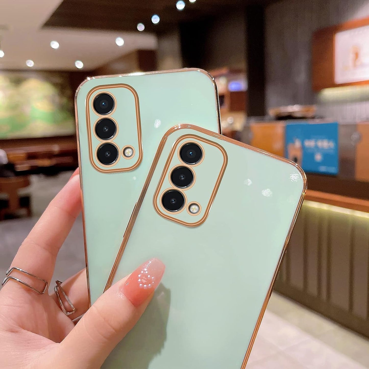 For Oneplus Nord N200 5G Case, N200 Phone Case for Women Electroplating Luxury Bling Aesthetic Trendy Pretty, Full Camera Soft TPU Protection Shockproof Cover for Oneplus Nord N200 5G (Mint Green)  KuDiNi   