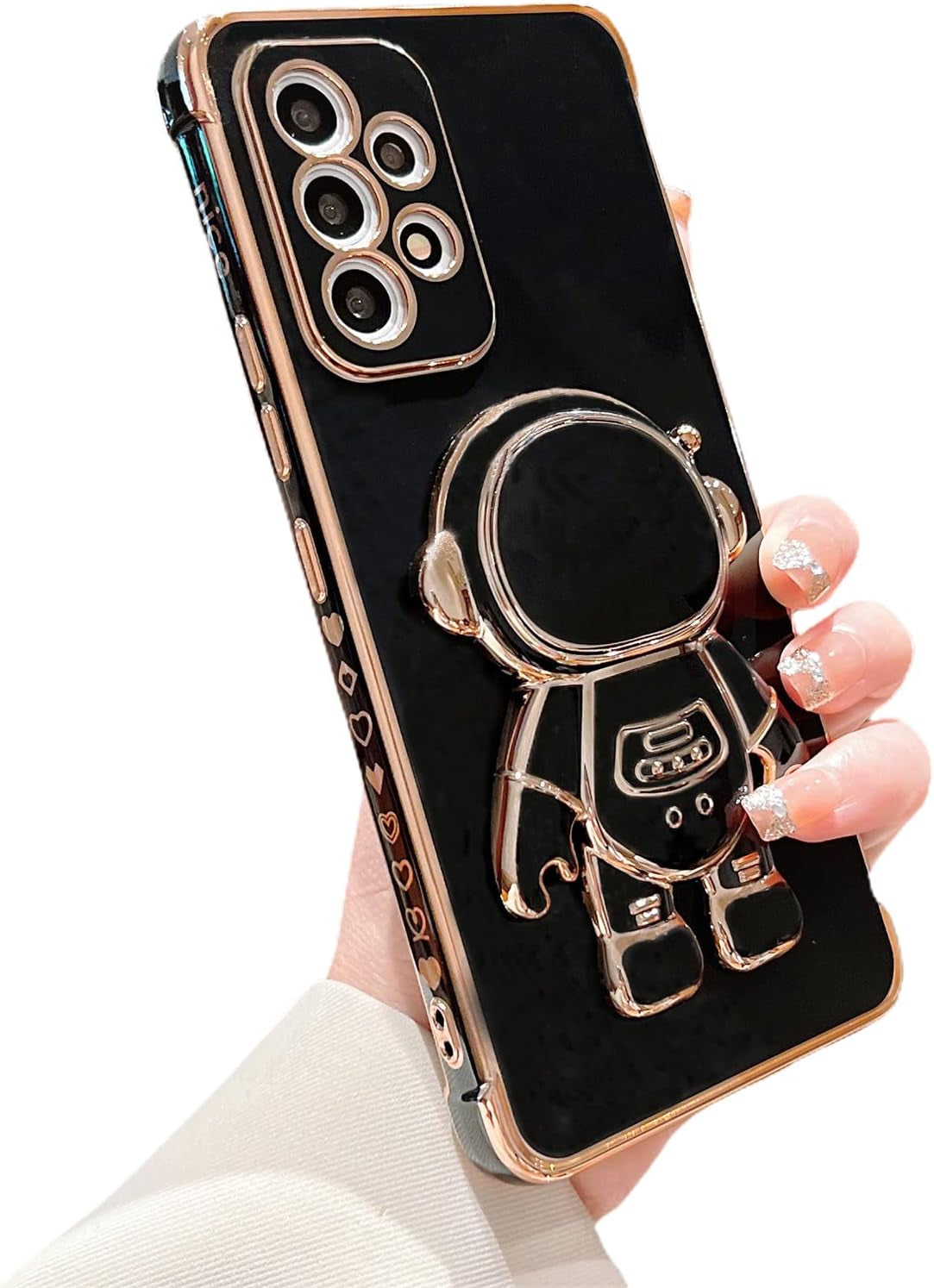 Phylla Samsung Galaxy A53 5G 6.5" Phone Case Luxury Plating Astronaut Stand Holder Case with Camera Protection Cute Love Heart Side Small Pattern Soft Silicone Shockproof Kickstand Bumper (Purple)  phylla Black  