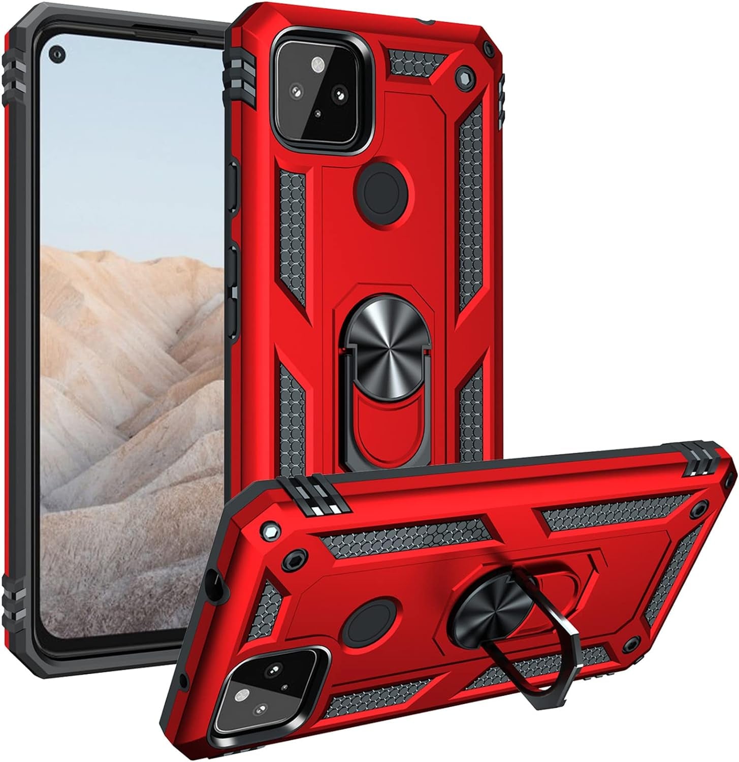 For Pixel 4A 5G Case, Google Pixel 4A 5G Case Stand Cover Ring Holder Bracket Hybrid Armor Shockproof Military Grade Double Layer anti Scratch Kickstand Case for Google Pixel 4A 5G (Red)  SHYXGLON   