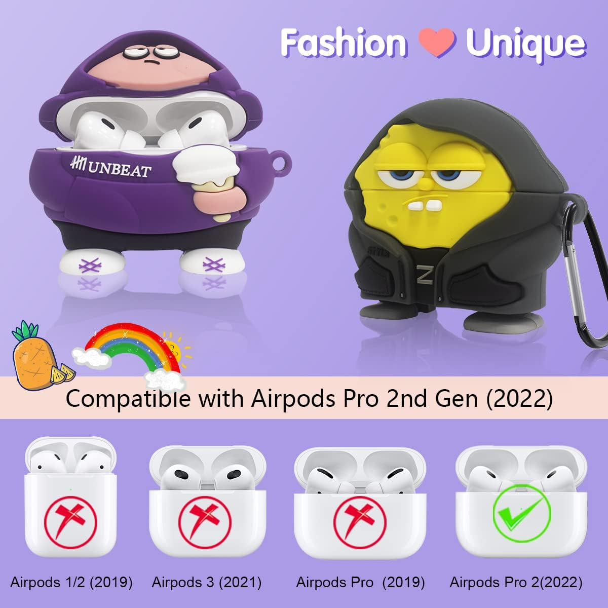 [2Pack] Case for Airpods Pro 2Nd Generation 2022, Cute Airpods Pro 2 Cartoon Character Case, Unique Design Funny Fun Kawaii 3D Cartoon Characters Soft Silicone Airpods Pro 2 Case Cover for Men Women  AIBEAMER   